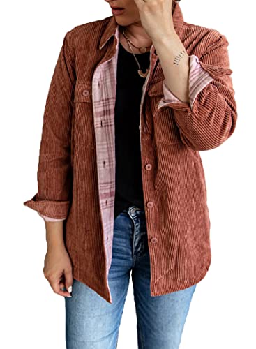 TOTREND Women's Casual Plaid Button Down Flannel Shirt - Long Sleeve Shacket Jacket Coat Top for Fall & Winter | Cozy Layering, Outdoor Activities, Office Wear