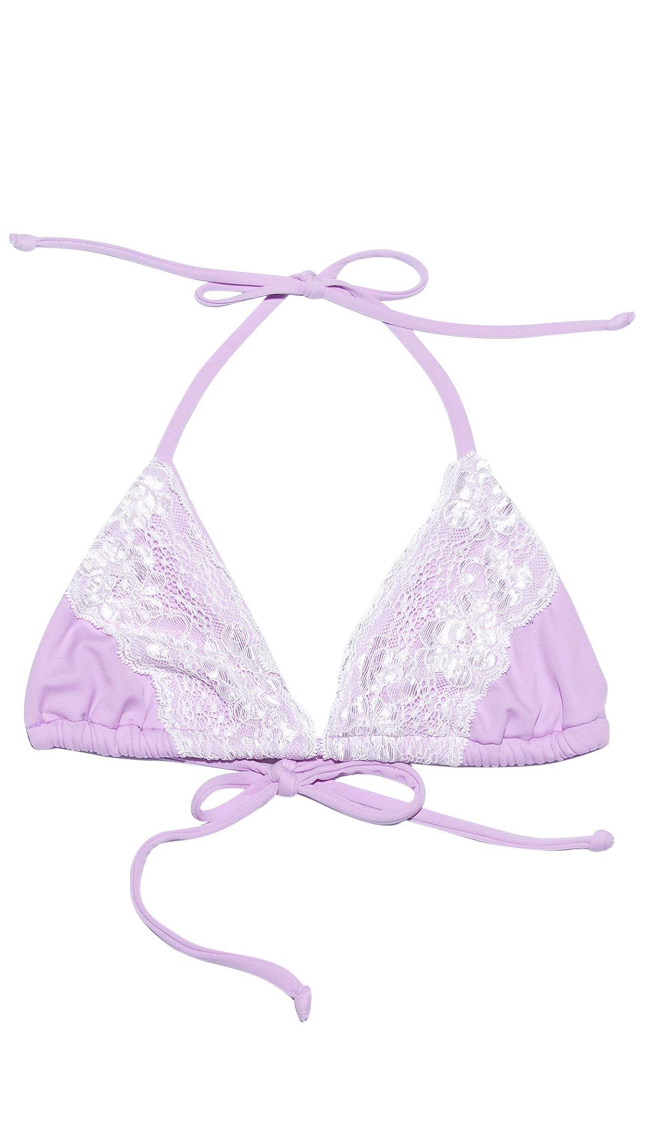 Beach Bunny Swimwear Women's Lace Triangle Bikini Top - Lavender | Sexy Summer Swimwear for Beach Vacation & Pool Party