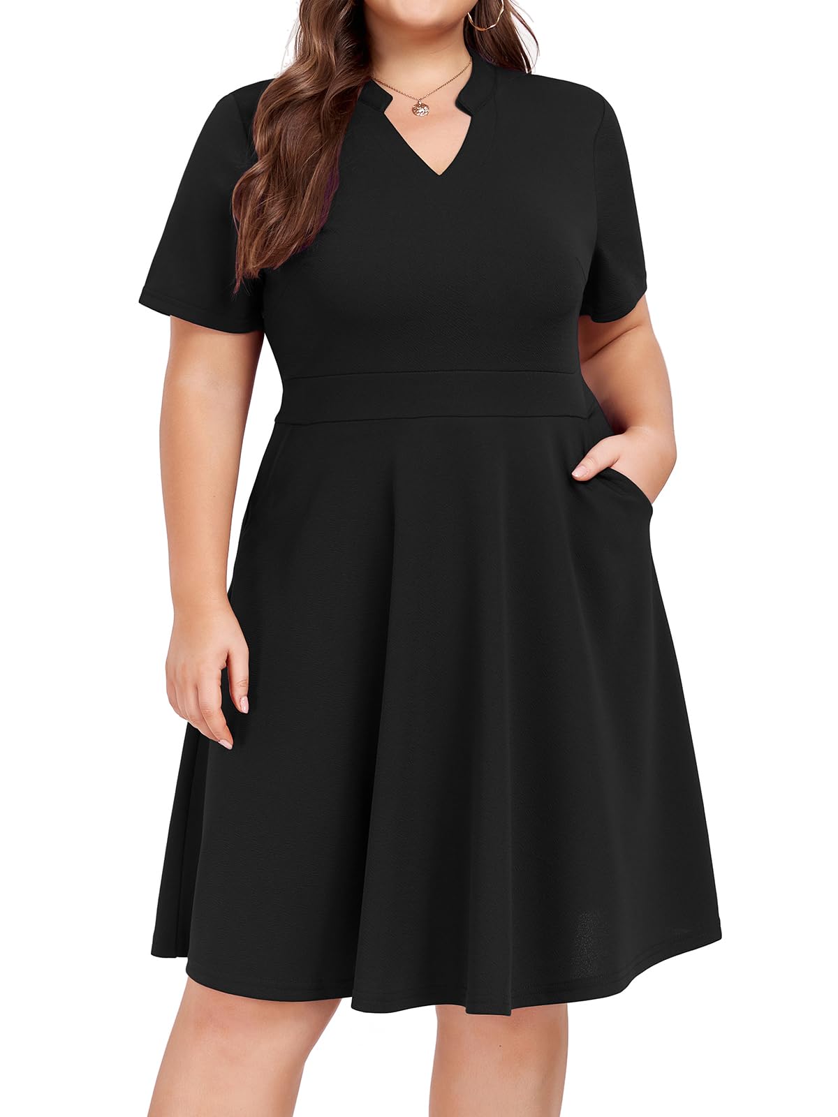 Mokayee Women's Plus Size Summer Dresses - V Neck Casual & Semi-Formal Knee Length Dress with Pockets for Wedding Guest, Church, Office & Special Occasions