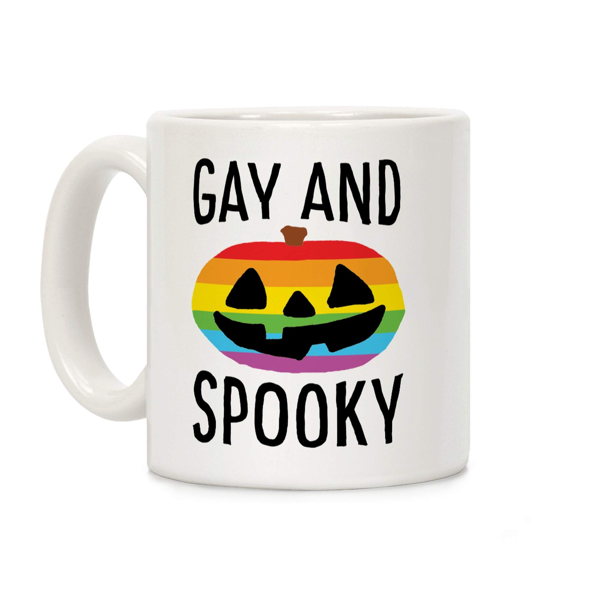 LookHUMAN Funny Gay Pride & Spooky Halloween 11oz Ceramic Coffee Mug - Perfect for LGBTQ+ Pride Celebrations, Halloween Parties & Daily Coffee Drinking