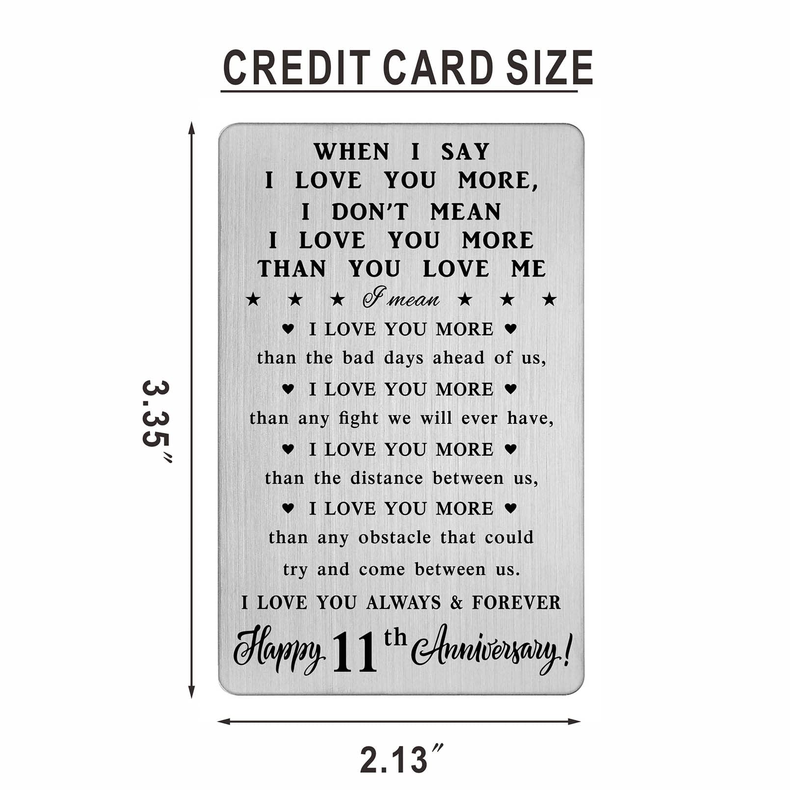 11th Anniversary Card Gift for Him & Her - Elegant Steel Wallet Card for 11 Year Wedding Anniversary - Perfect Couple Gift for Anniversary Celebrations & Romantic Occasions