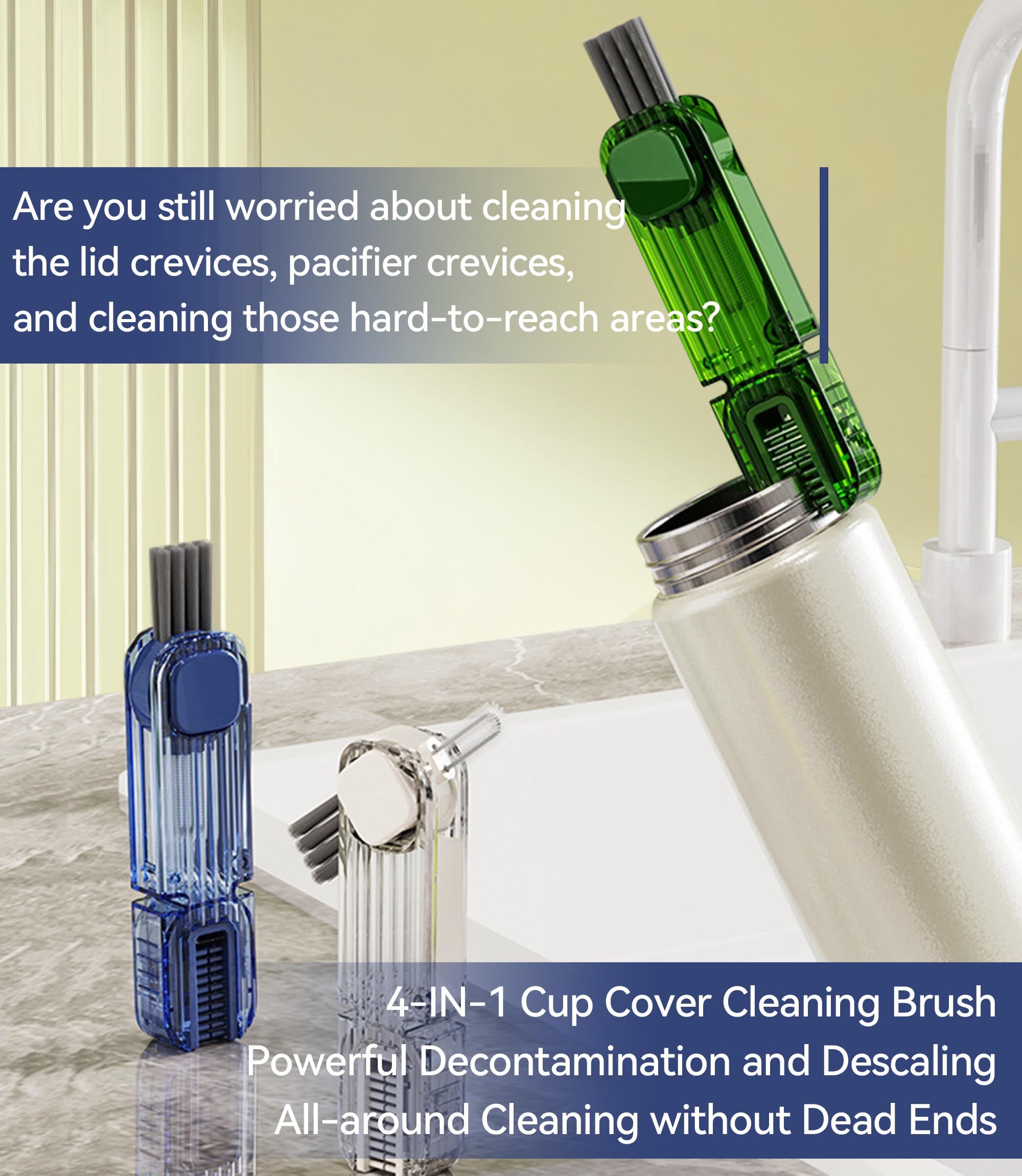 4-in-1 Cup Lid Cleaning Brush - Multifunctional Bottle Cleaner for Home & Kitchen Use