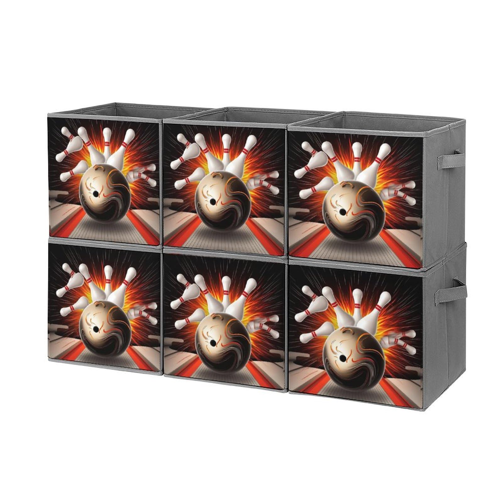 **Vintage Sport Bowling Ball Storage Bins – 6-Pack Collapsible Storage Baskets with Handles, Large Closet Organizer for Clothing, Toys & Houseware – Perfect for Bedroom, Garage & Sports Equipment Storage**