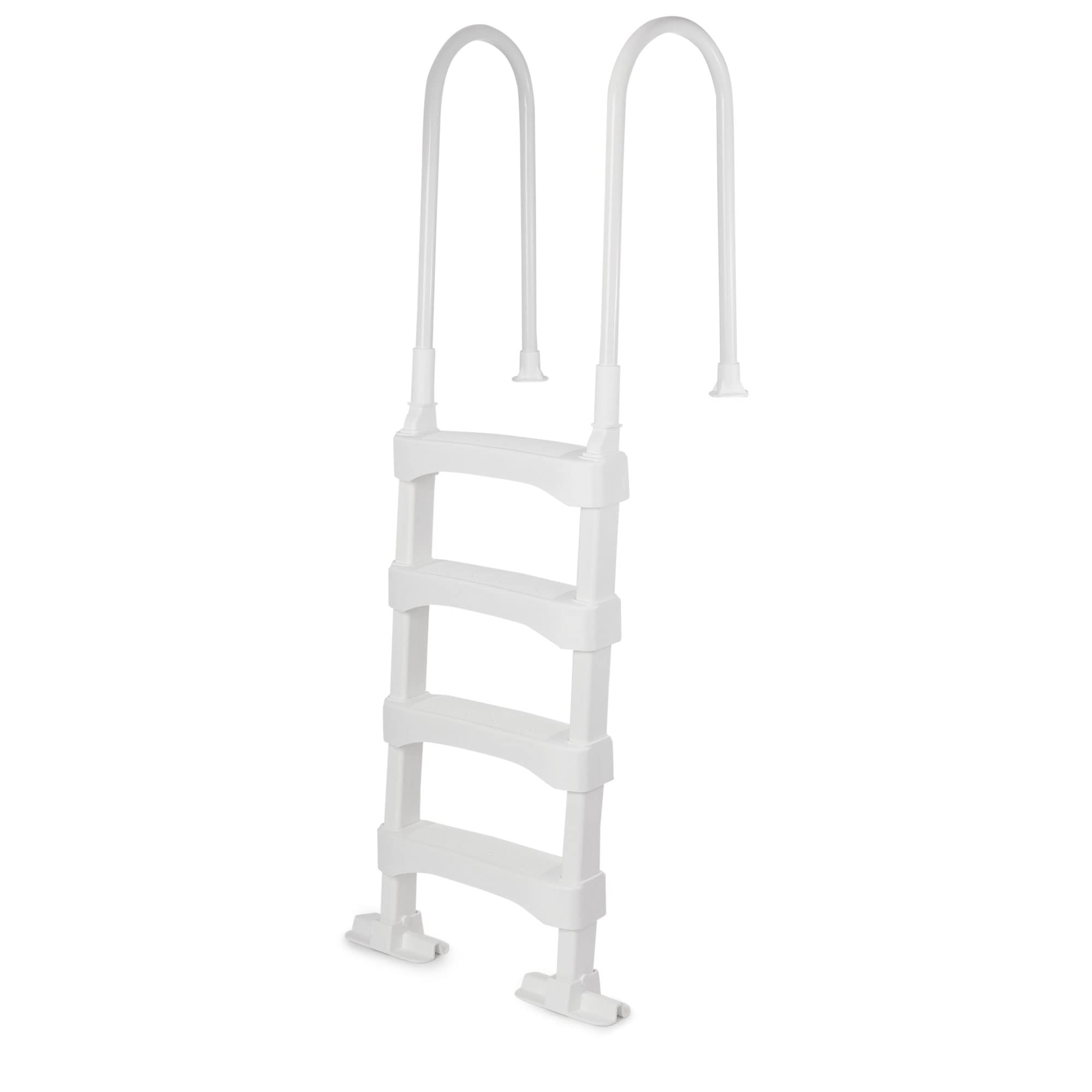 Heavy Duty Anti-Slip Plastic Step Ladder for Above Ground & In-Ground Pools with Ergonomic Aluminum Handrails - White | Safe Pool Entry & Exit for Swimming, Maintenance & Cleaning