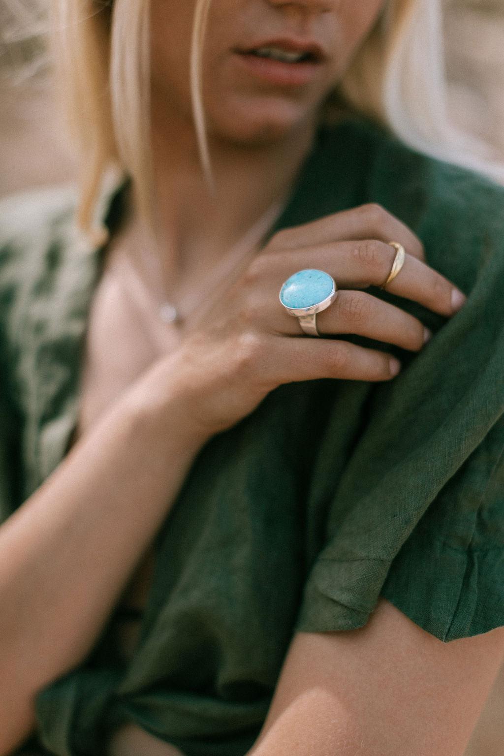 Turquoise Adjustable Ring for Women - Large Size, Handmade Boho Jewelry for Everyday Wear, Gift Giving & Special Occasions