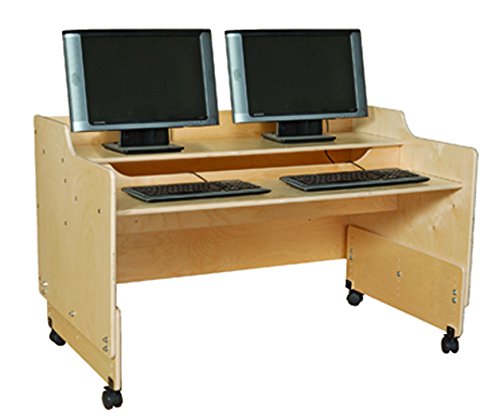 Contender Natural Solid Wood Computer Desk with Keyboard Tray - Sturdy Home Office Desk with Rolling Casters for Kids & Adults - Perfect for Remote Work, Online Classes & Gaming - Ready-to-Use Fully Assembled Made in USA