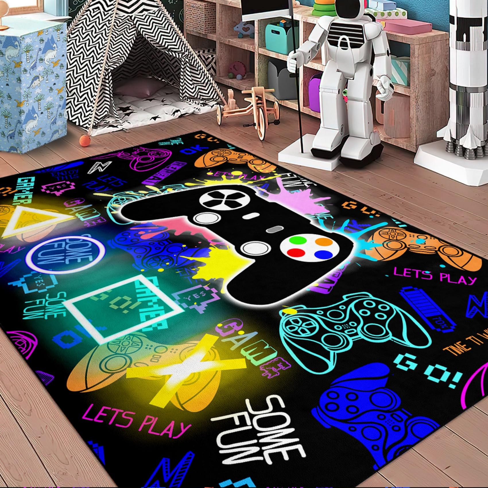 Cool Gaming Area Rugs for Boys & Teens - Video Game Controller Printed Large Carpet for Bedroom & Game Room Decor - Perfect for Teen Boys' Bedroom, Kids Play Area & Gaming Setup