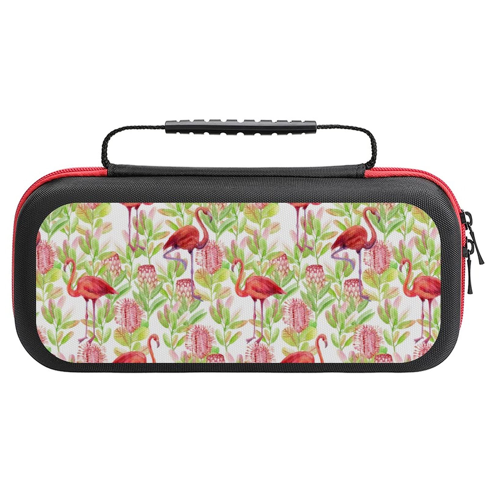 Premium Protea Flower Flamingo Print Carrying Case for Nintendo Switch Lite - Waterproof Travel Storage Bag with Accessories Pouch | Perfect for Gaming On-The-Go, Commuting & Travel Protection