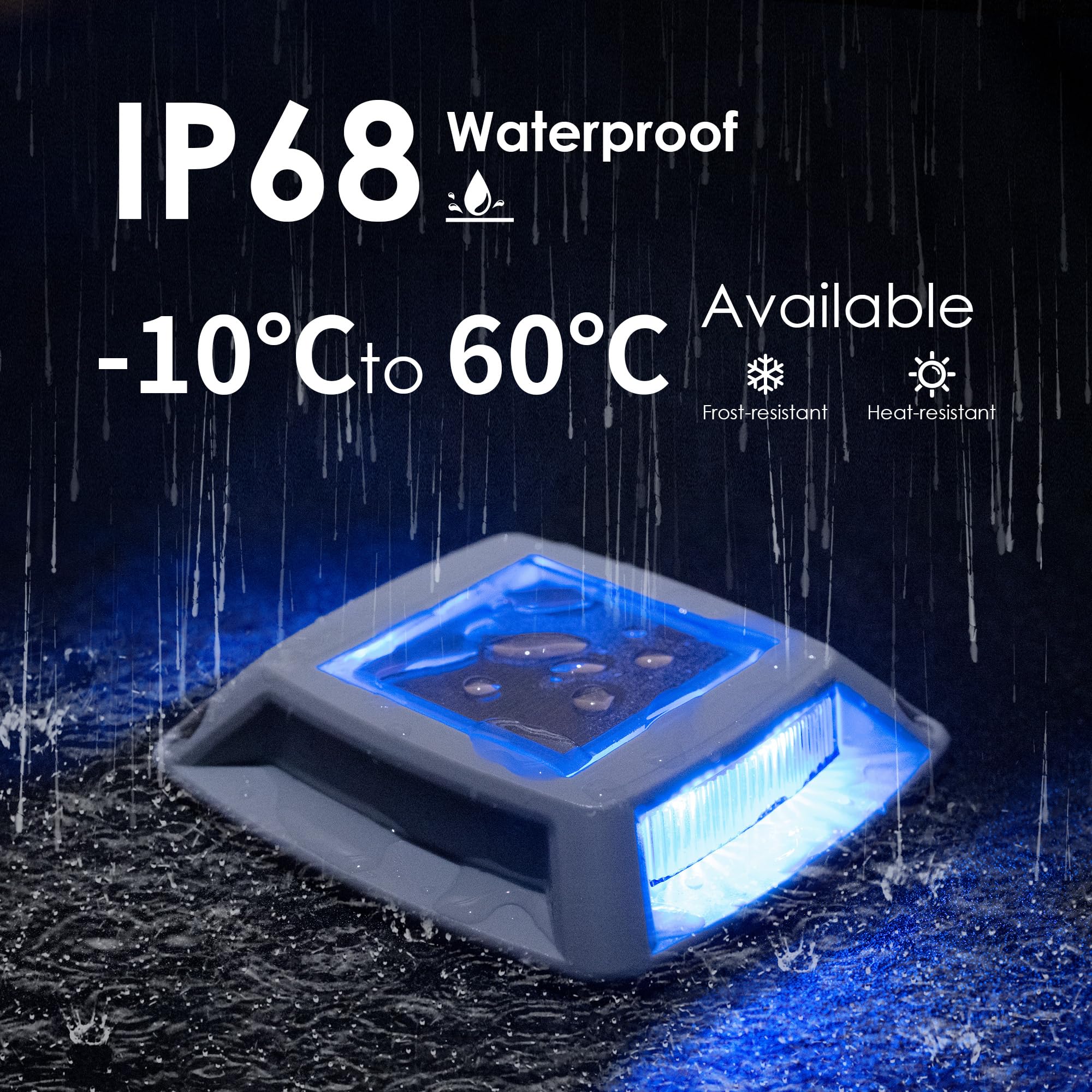 12-Pack Solar Driveway Lights - 4 LED IP68 Waterproof Marine Solar Dock Lights | Solar Powered Safety Markers for Pathway, Sidewalk, Garden, Stair & Deck | Auto Dusk to Dawn (Blue) | Perfect for Outdoor Lighting, Landscape Decoration & Nighttime Safety