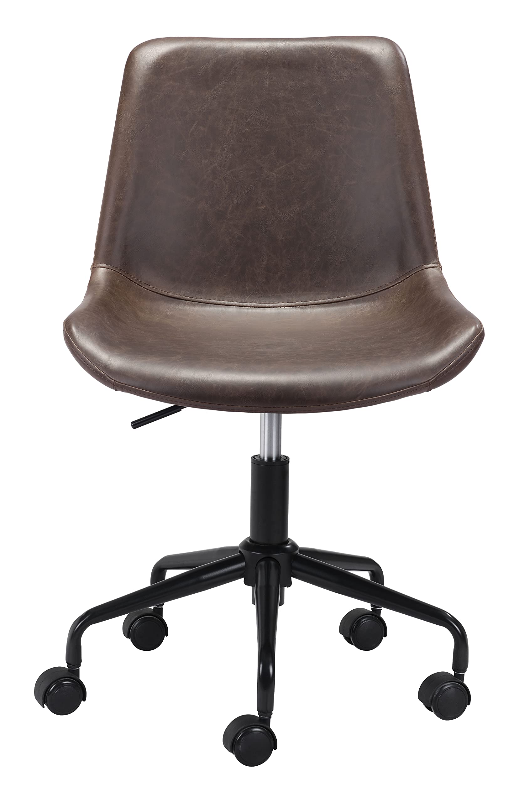 Zuo Byron Ergonomic Office Chair - Adjustable Height & Lumbar Support, Brown Leather Executive Chair for Home & Office Workspace, Comfortable Desk Chair for Long Hours Sitting