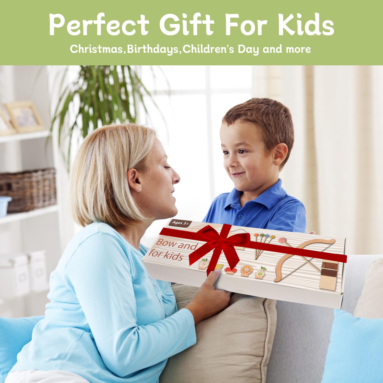 Safe Wooden Bow and Arrow Set for Kids Ages 3+ | Indoor & Outdoor Archery Toy with 5 Arrows, 5 Fruit Targets & Cotton Quiver | Perfect Birthday Gift for Boys & Girls | Fun Backyard Games & Pretend Play
