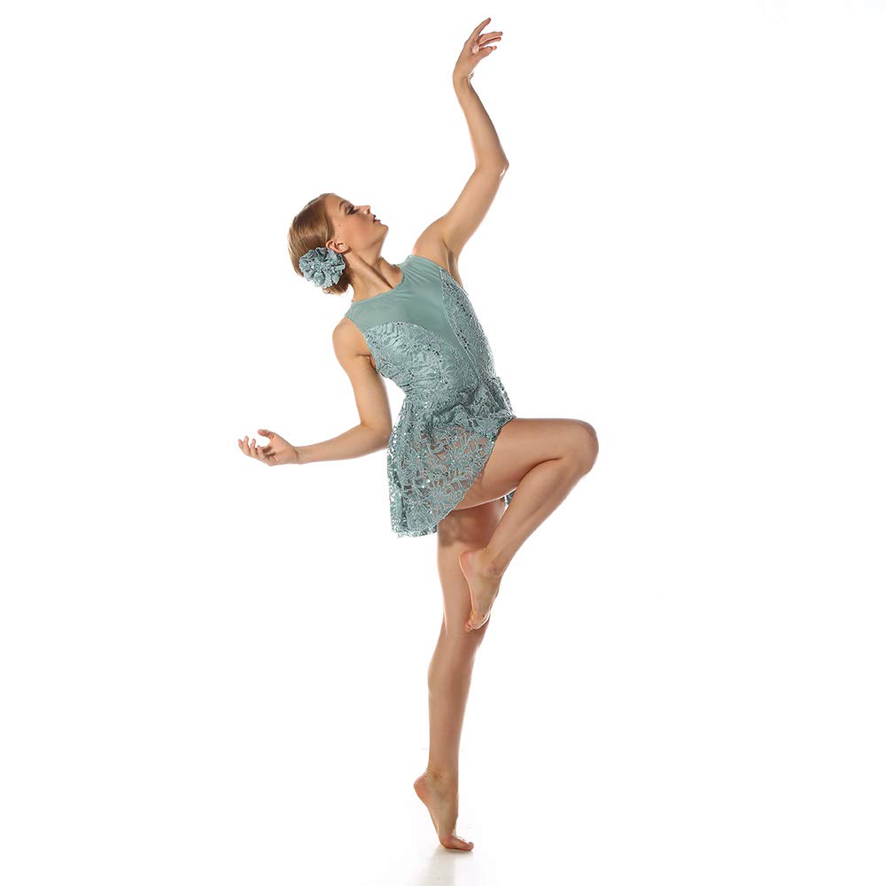 Elegant Lyrical Dance Dress with Lace Plunge Leotard - Perfect for Ballet, Contemporary & Performance Costumes