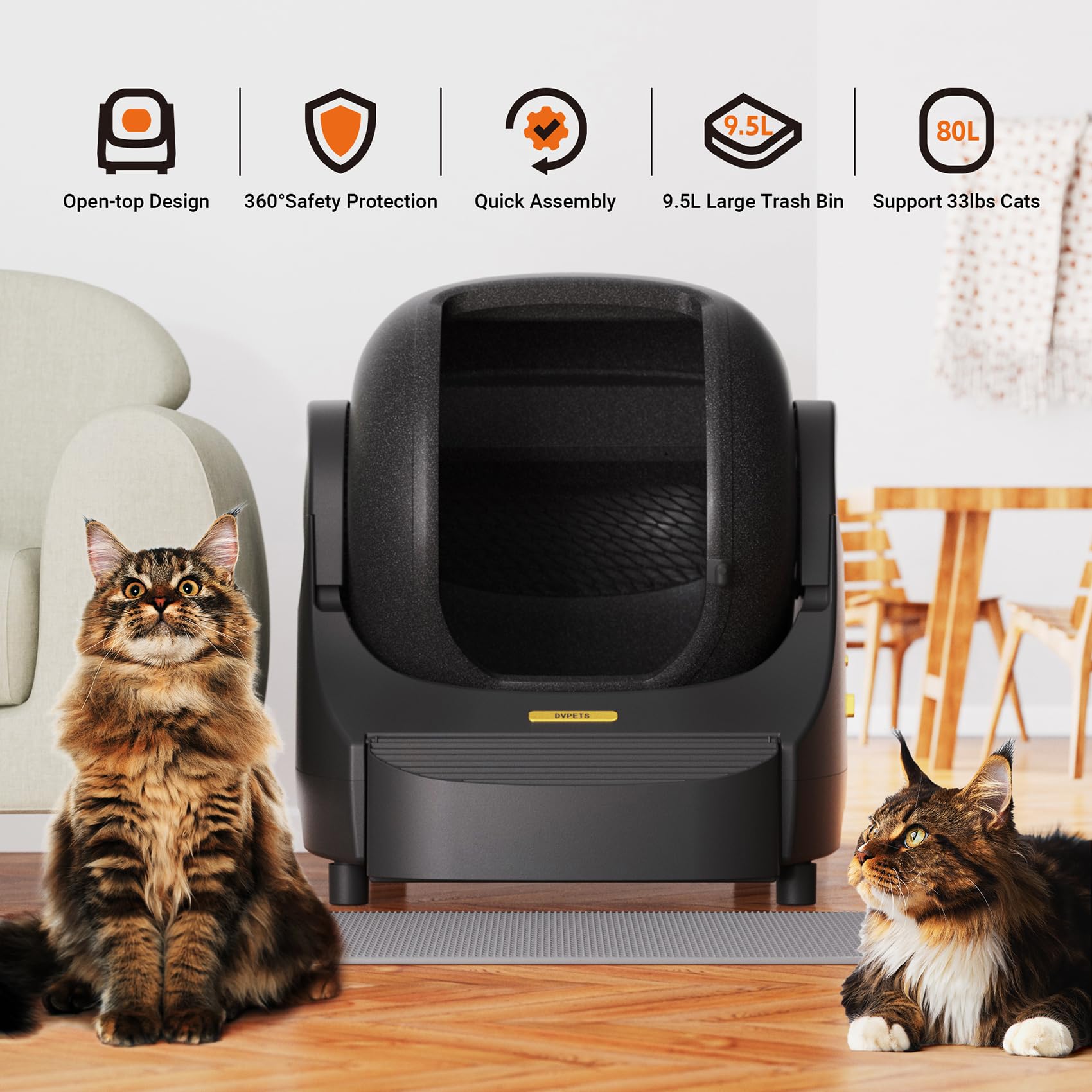 Automatic Self-Cleaning Cat Litter Box Robot - 80L Extra Large Capacity for Multiple Cats, Odor Control, Smart APP Control, 7X Safety Protection, 100% Hands-Free with Mat & Liner (Open-Top Design) - Perfect for Busy Pet Owners & Multi-Cat Households