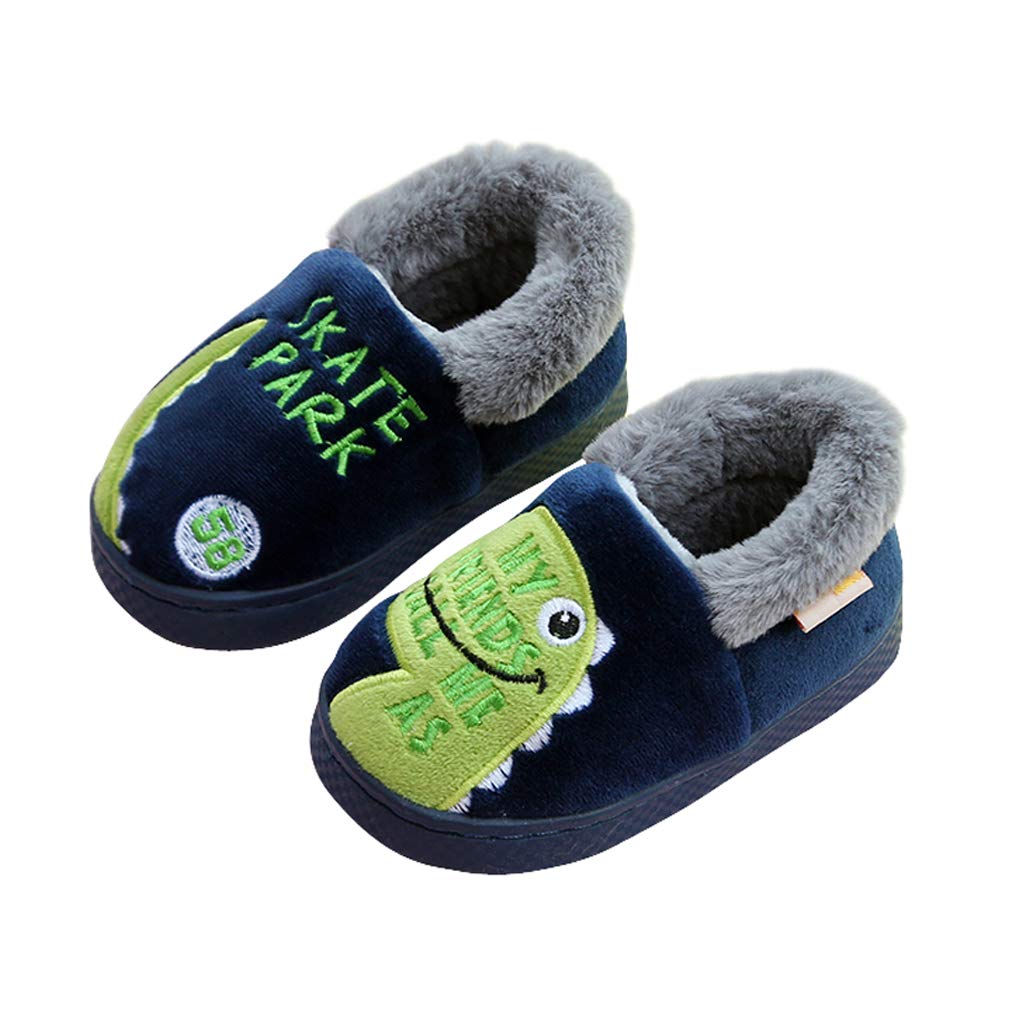 Warm Fluffy Dinosaur Slippers for Toddler Boys & Girls - Cozy Kids House Shoes for Indoor Play & Winter Comfort