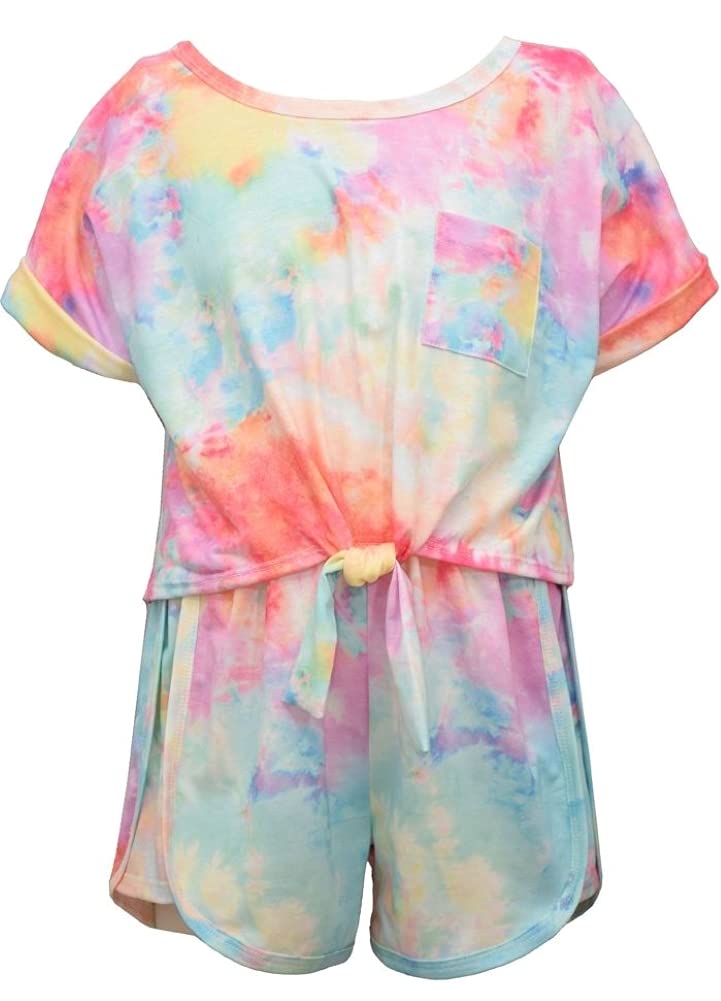 Bonnie Jean Girls Tie-Dye Jersey Knit Top & Shorts Set | Size 7-16 (14) | Casual Summer Outfit for Playdates & Beach Vacations