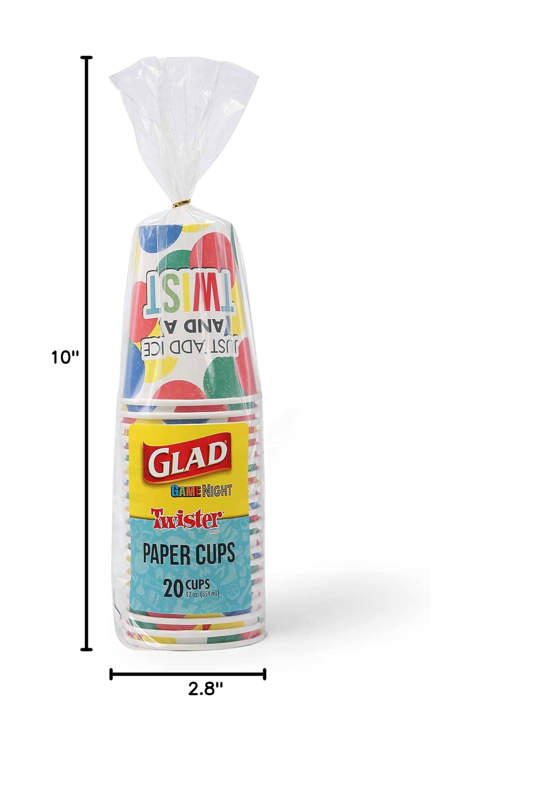 **Glad Game Night Twister Disposable Paper Cups – 12 oz, 20 Count | Classic Board Game Party Supplies for Family Game Night, Kids Birthday & Outdoor Gatherings**