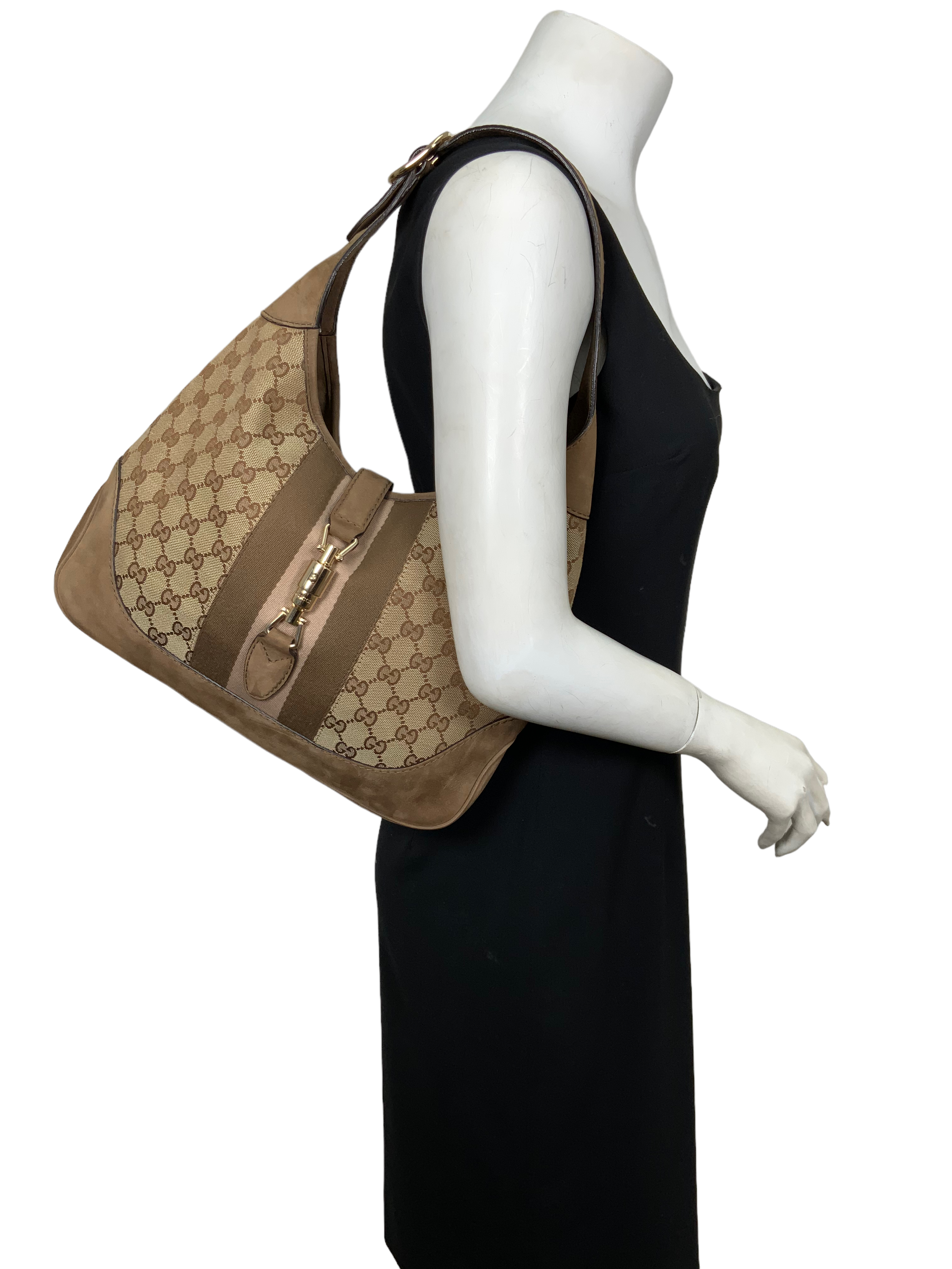 Gucci Monogram Canvas & Suede Medium Jackie O Hobo Bag - Luxury Shoulder Bag for Women | Perfect for Work, Travel & Evening Events