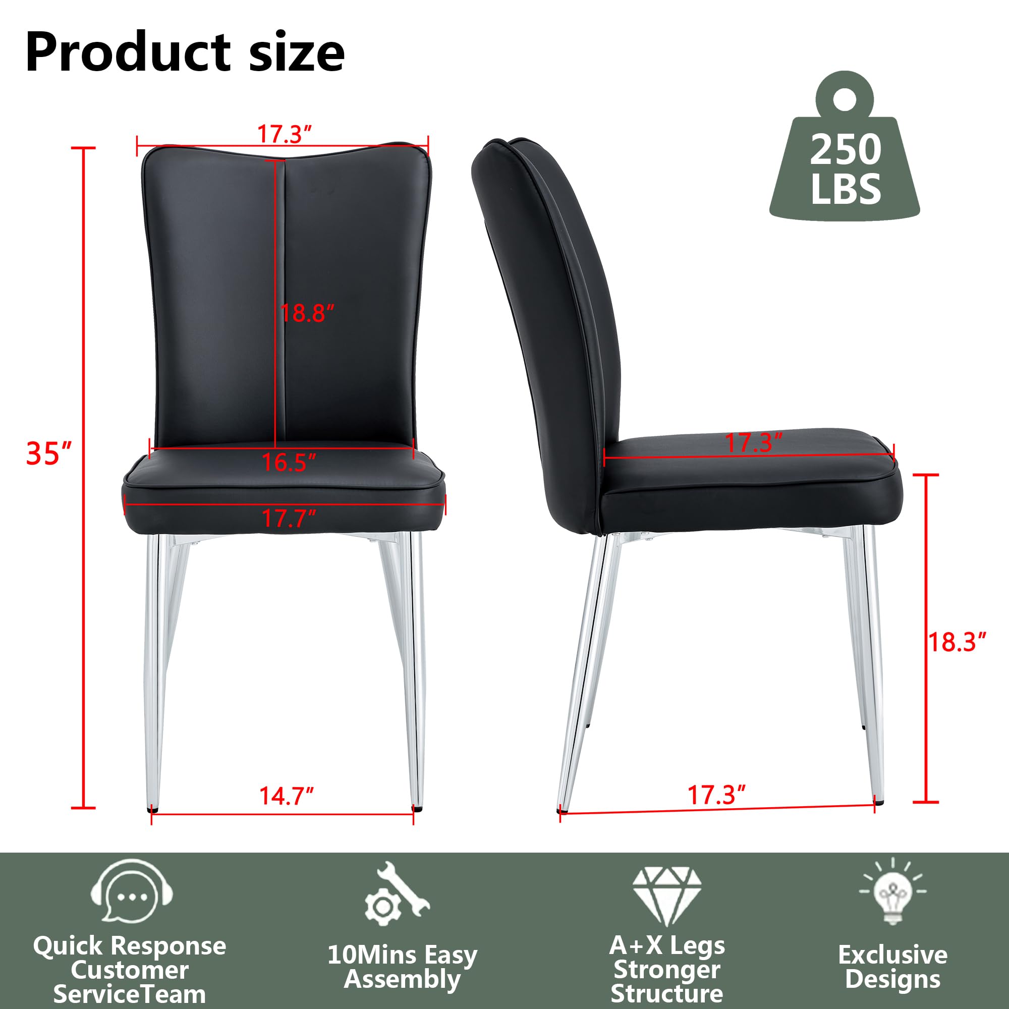 Betoko Mid Century Modern Dining Chairs Set of 4 - PU Cushioned Upholstered Kitchen Chairs with Sturdy Metal Legs - Comfortable Accent Chairs for Dining Room, Kitchen & Home Decor (Black)
