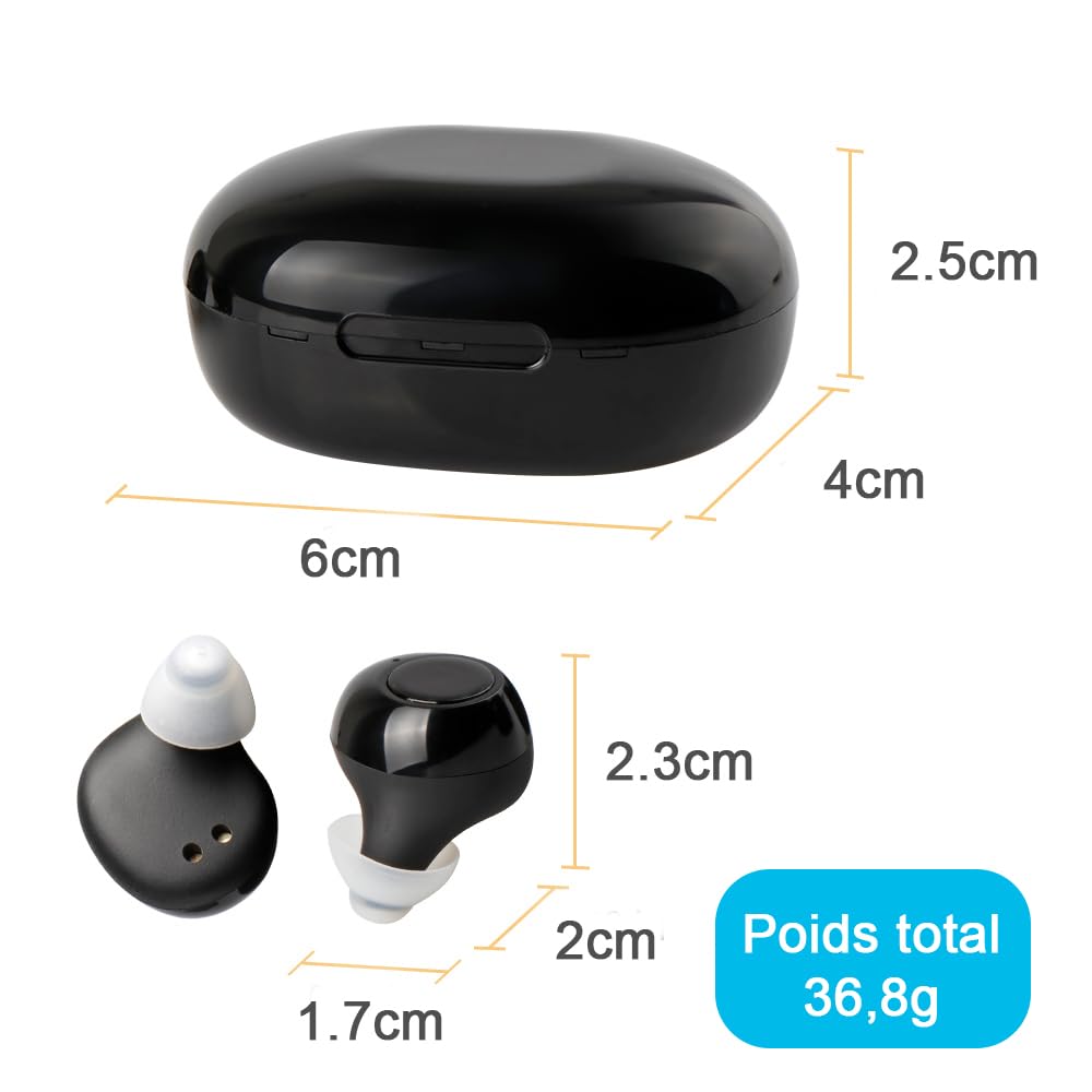 JINGHAO Rechargeable Hearing Amplifier - Wireless Personal Sound Enhancer with Portable Charging Case (Black) - Ideal for TV Watching, Conversation & Outdoor Activities