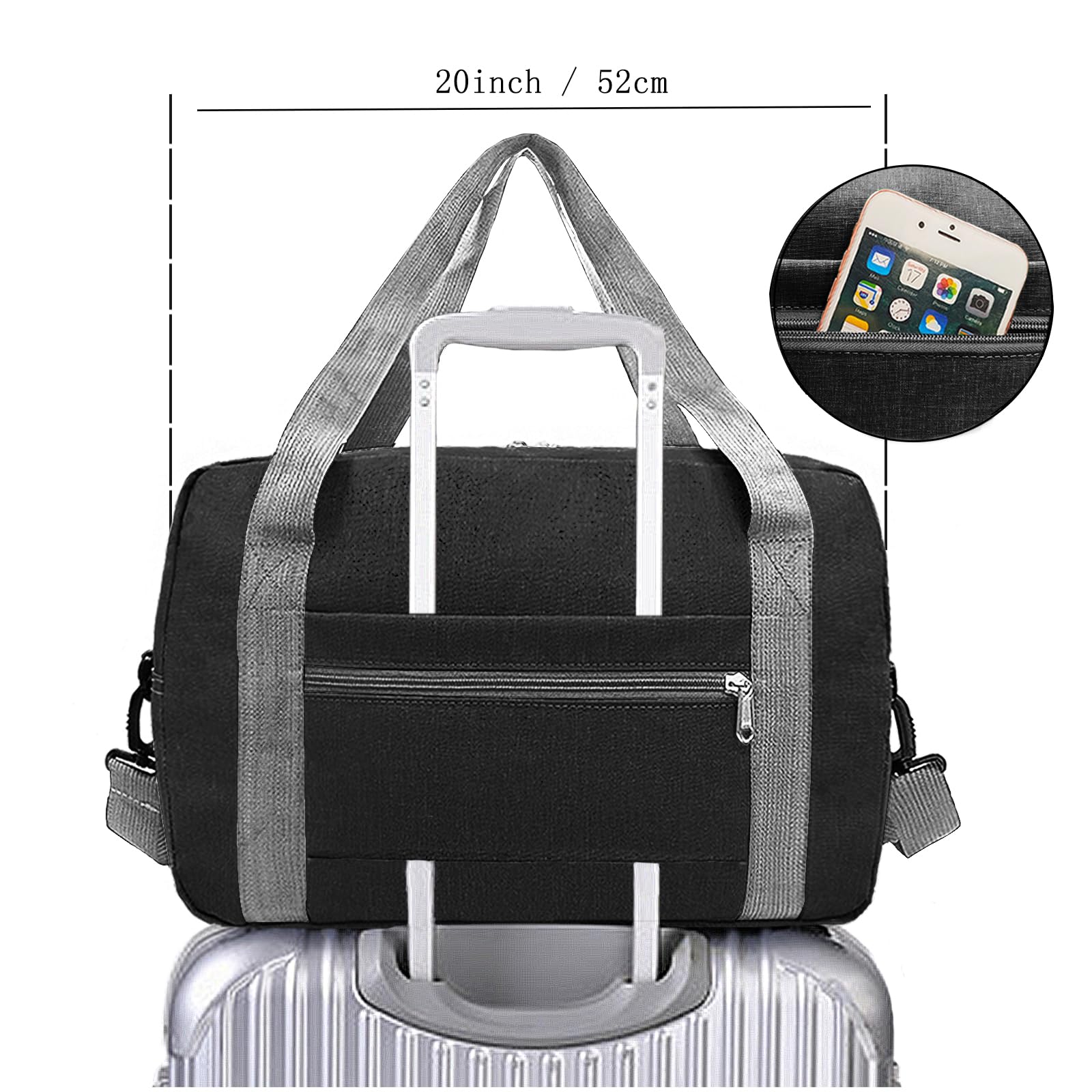 Foldable Carry On Luggage 22x14x9 Inches - 40L Travel Duffel Bag for Women & Men, Airplane Approved Personal Item Bag (Black) - Perfect for Weekend Trips, Business Travel & Gym Use
