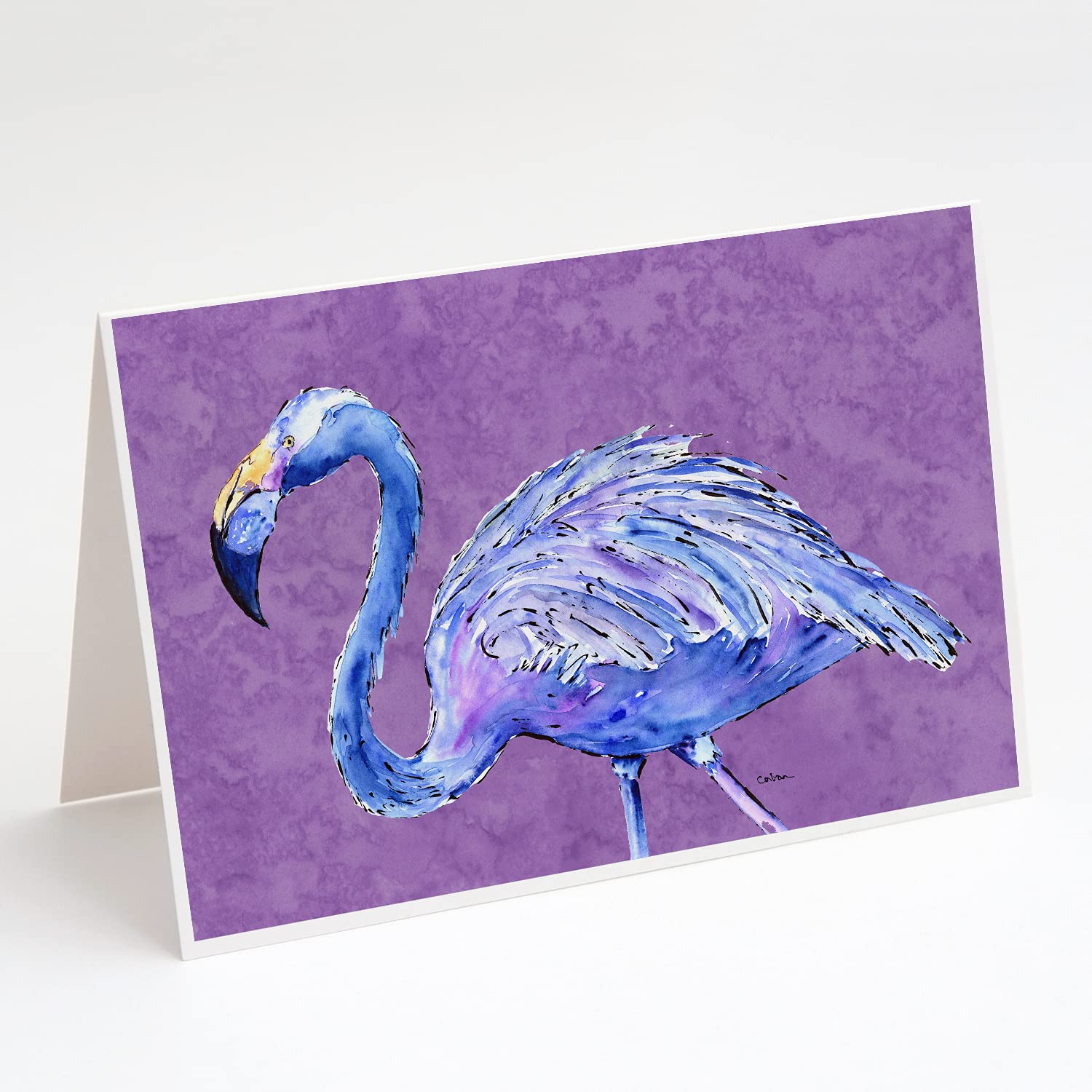 Caroline's Treasures 8874GCA7P Whimsical Flamingo on Purple Blank Greeting Cards - Pack of 8 A7 Size (5x7) Note Cards with Envelopes - Perfect for Birthdays, Thank You Notes & Special Occasions