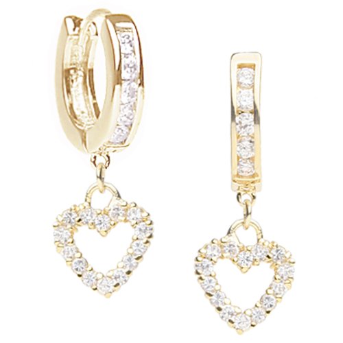 925 Sterling Silver 18K Gold Vermeil Huggie Hoop Earrings with CZ Stones - Perfect for Dancing, Parties & Date Nights | Dainty Heart Design for Women's Everyday Jewelry