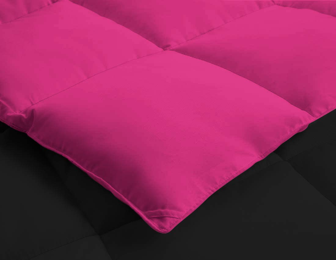 All-Season 3-Piece Reversible Down Alternative Comforter Set - 500 GSM Soft Cotton Quilted Bedding | Queen/Full Size in Black & Hot Pink | Perfect for Year-Round Comfort in Bedroom, Guest Room & Dorm