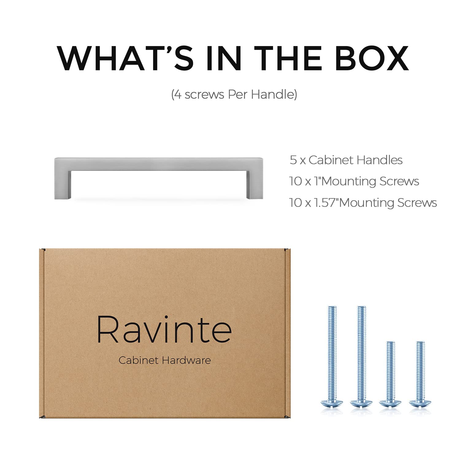 Ravinte 5 Pack 5 Inch Solid Square Bar Drawer Pulls - Satin Nickel Cabinet Handles for Kitchen & Bathroom - Modern Slim Design for Cabinets, Dressers, and Furniture Hardware