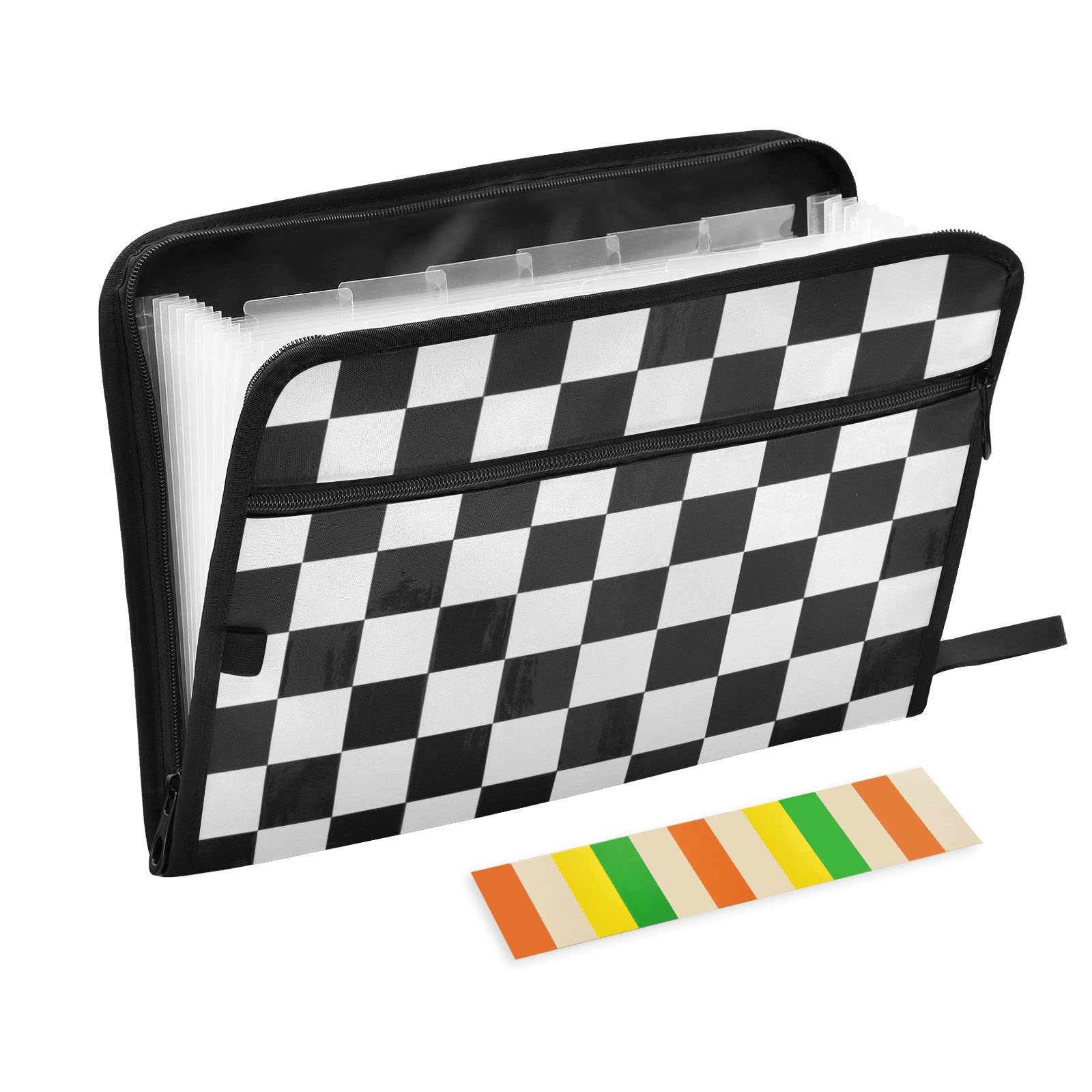Black and White Buffalo Check Plaid Expanding File Folder - A4 Letter Size Accordion Organizer with Multiple Pockets for School, Office, Home & Travel - Perfect for Document Storage, Paper Organization, and Portable Filing Needs