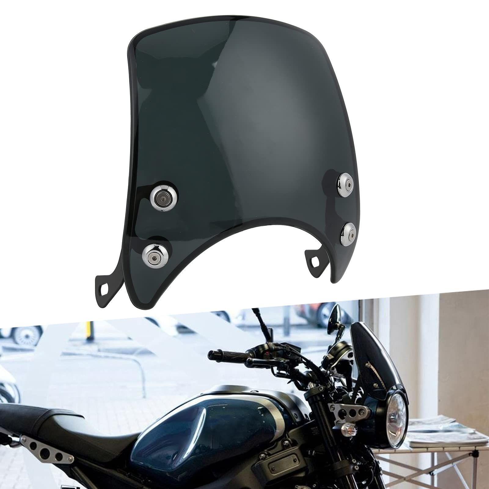 Universal Motorcycle Windshield for 5-7in Headlight - Wind Deflector for Cruiser & Retro Bikes