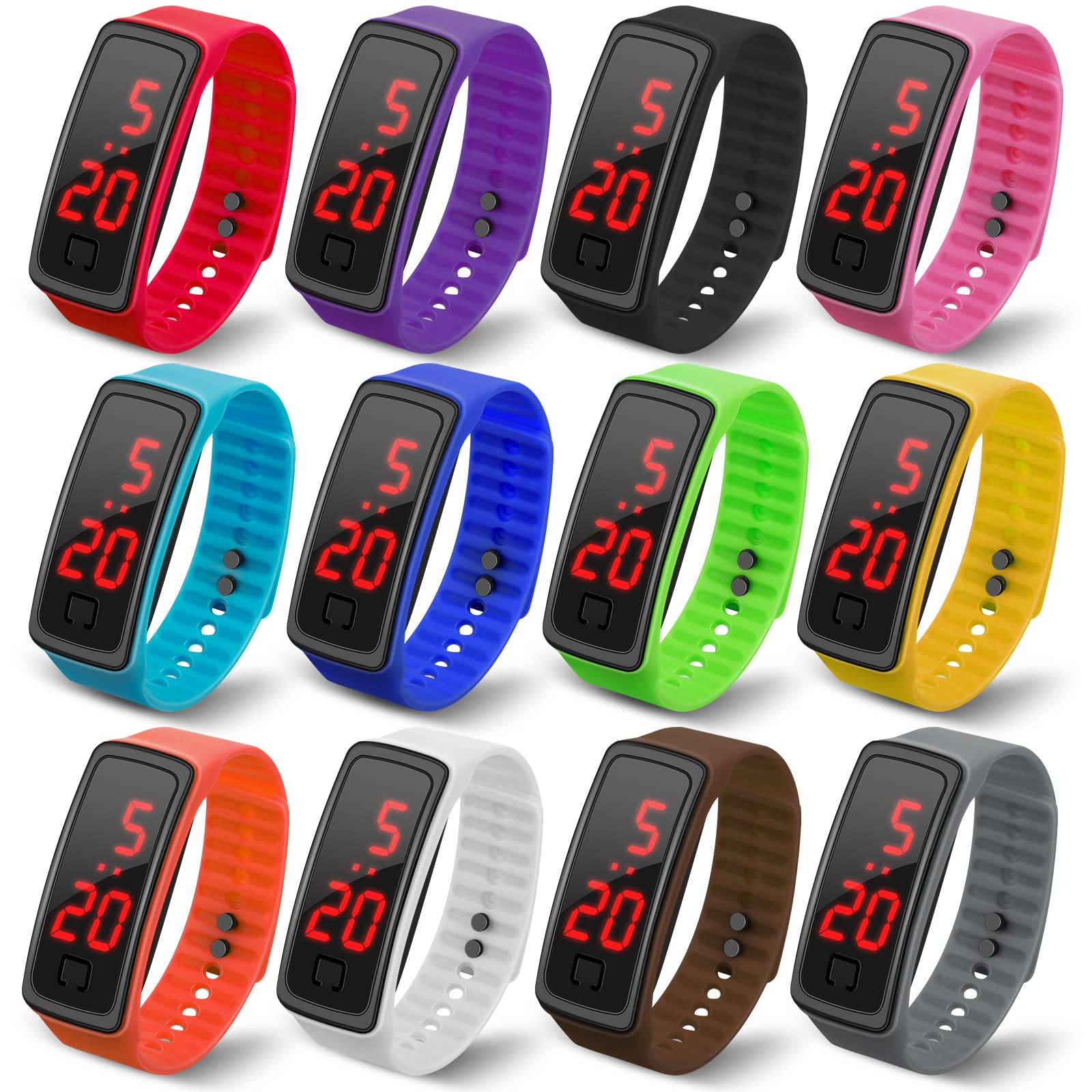 12 Pack Kids LED Wrist Watches - Unisex Silicone Touch Screen Digital Watch for Students, Boys & Girls - Perfect Birthday Party Favors, Classroom Prizes, Christmas Stocking Stuffers & Return Gifts (12 Pack)
