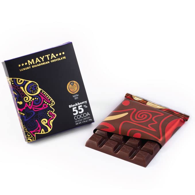 Mayta Gourmet Dark Chocolate Bars 55% Cocoa with Blackberry - Ecuadorian Fine Aroma Cocoa & Exotic Fruits - 12 Pack (600g) - Perfect for Gifts, Desserts & Gourmet Snacking