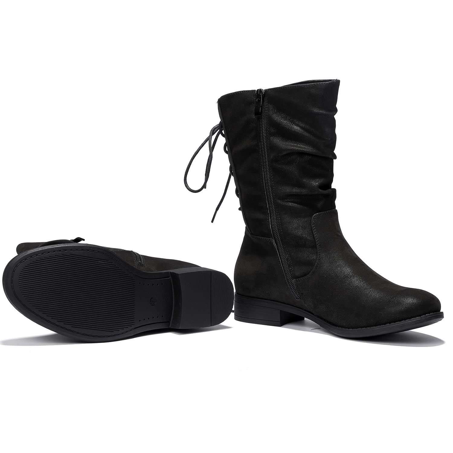 Luoika Women's Wide Width Ankle Boots - Black & Brown Low Heel Side Zipper Booties for Comfort & Style | Perfect for Work, Casual Outfits & Fall/Winter Fashion