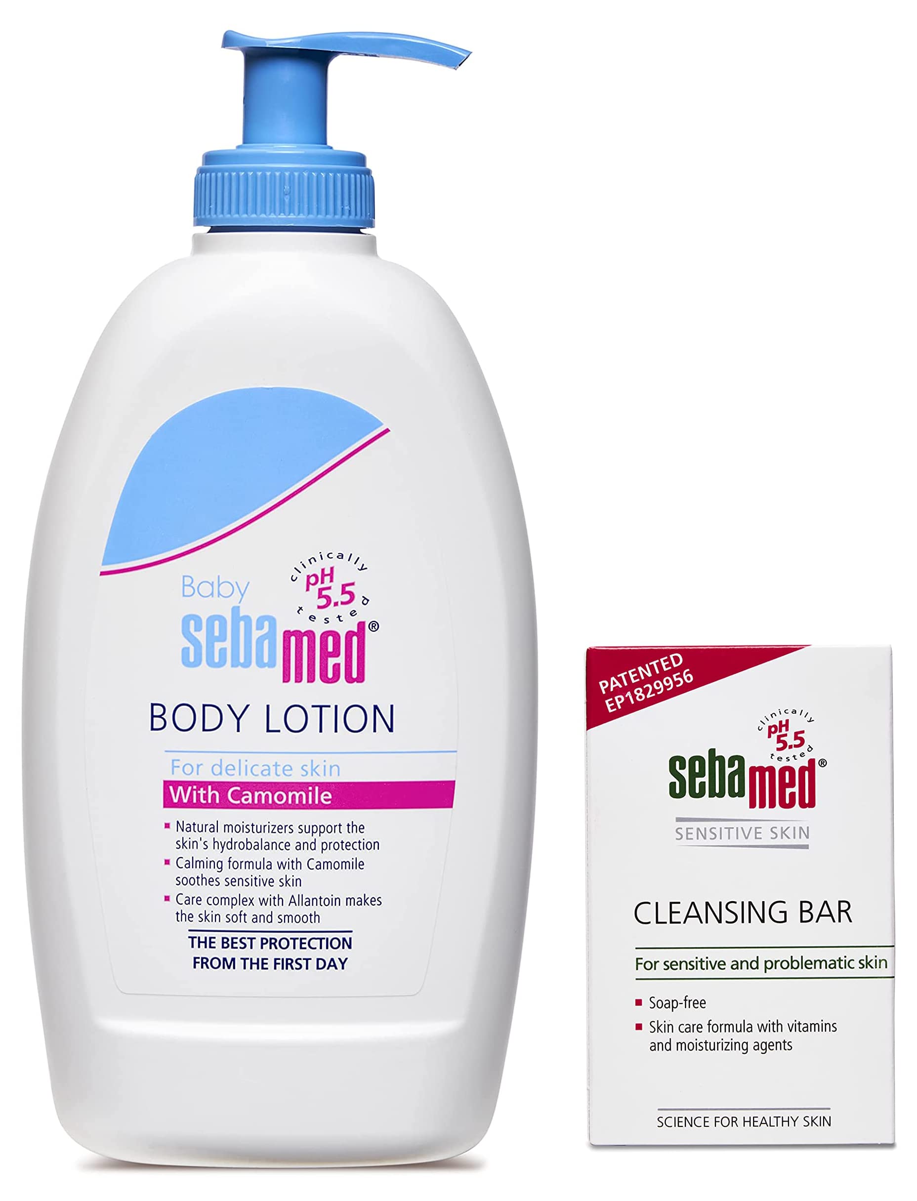 SebaMed Baby Body Lotion 400ml & Cleansing Bar 100g - Hypoallergenic, pH Balanced for All Skin Types, Soap-Free for Normal to Oily Skin | Gentle Moisturizer & Cleanser for Newborns, Kids & Sensitive Skin | Perfect for Daily Bath Time & Skin Care Routine