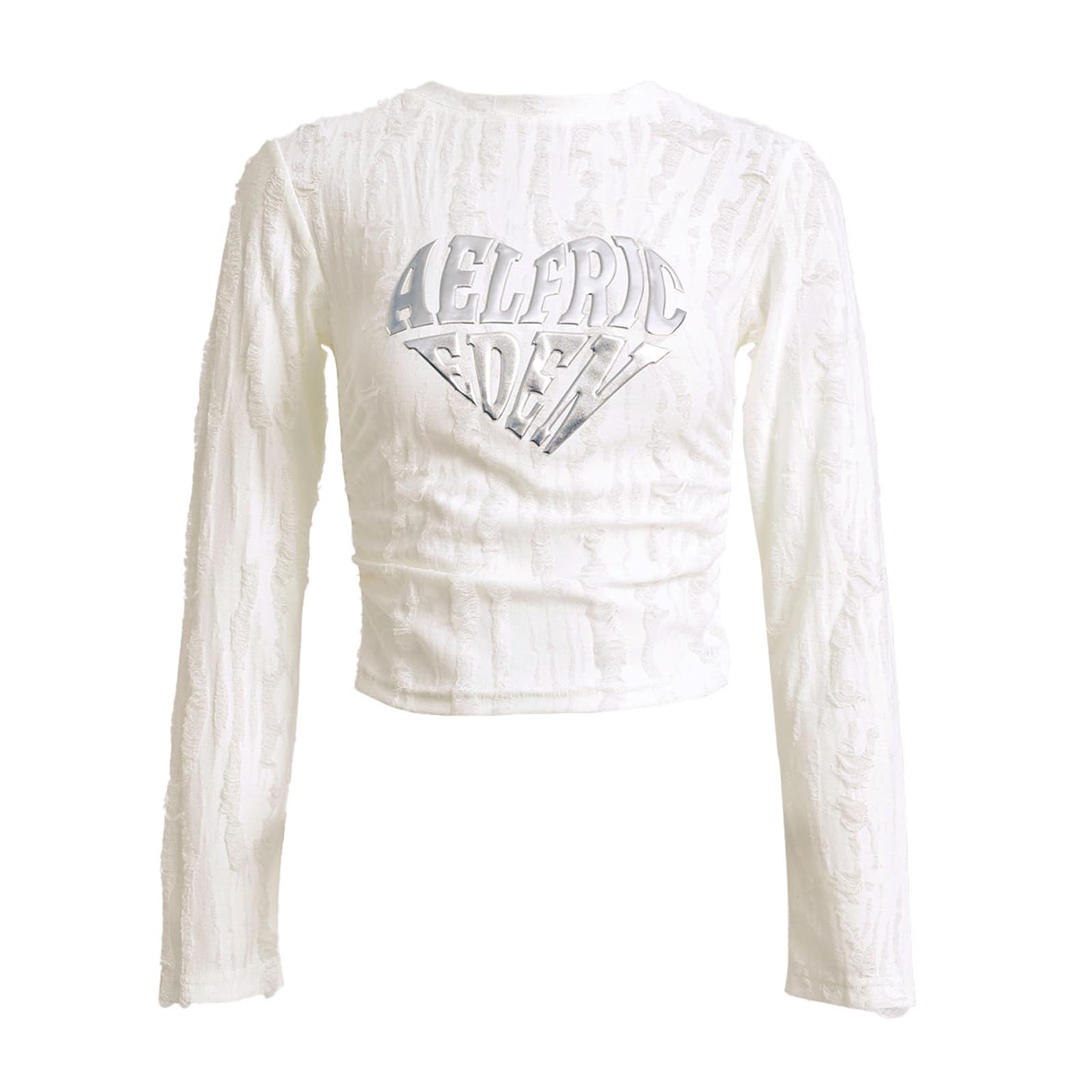 Aelfric Eden Y2K Crop Top Long Sleeve Women's Letter Graphic T-Shirt - Slim Fit Crewneck Textured Tee for Casual Wear, Street Style & Retro Fashion Outfits