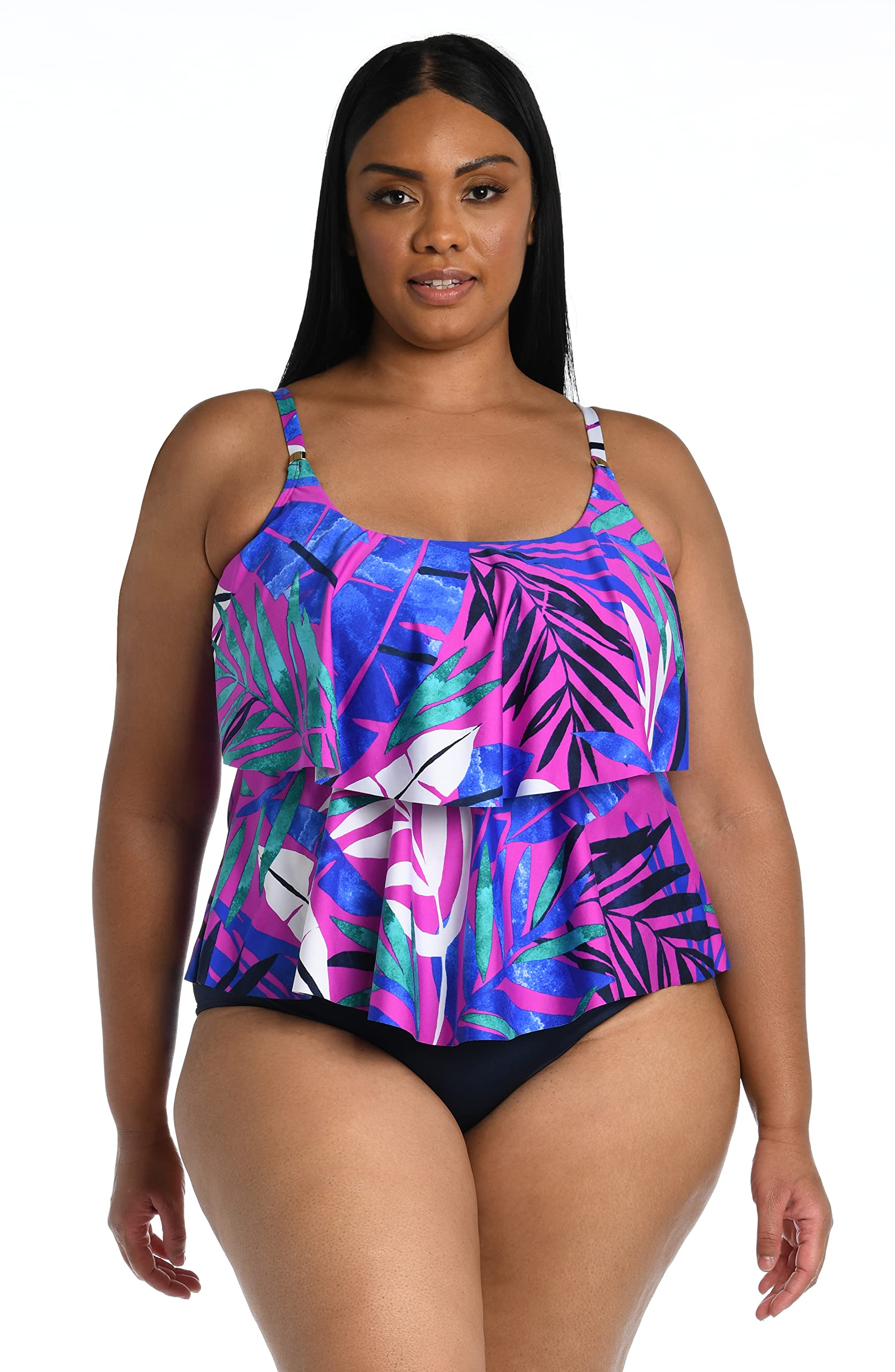 2-Tiered Ruffle Tankini Swimsuit Top for Women - Floral Print Swimwear with Adjustable Straps & Built-in Bra - Perfect for Beach Vacation, Pool Party & Summer Getaways