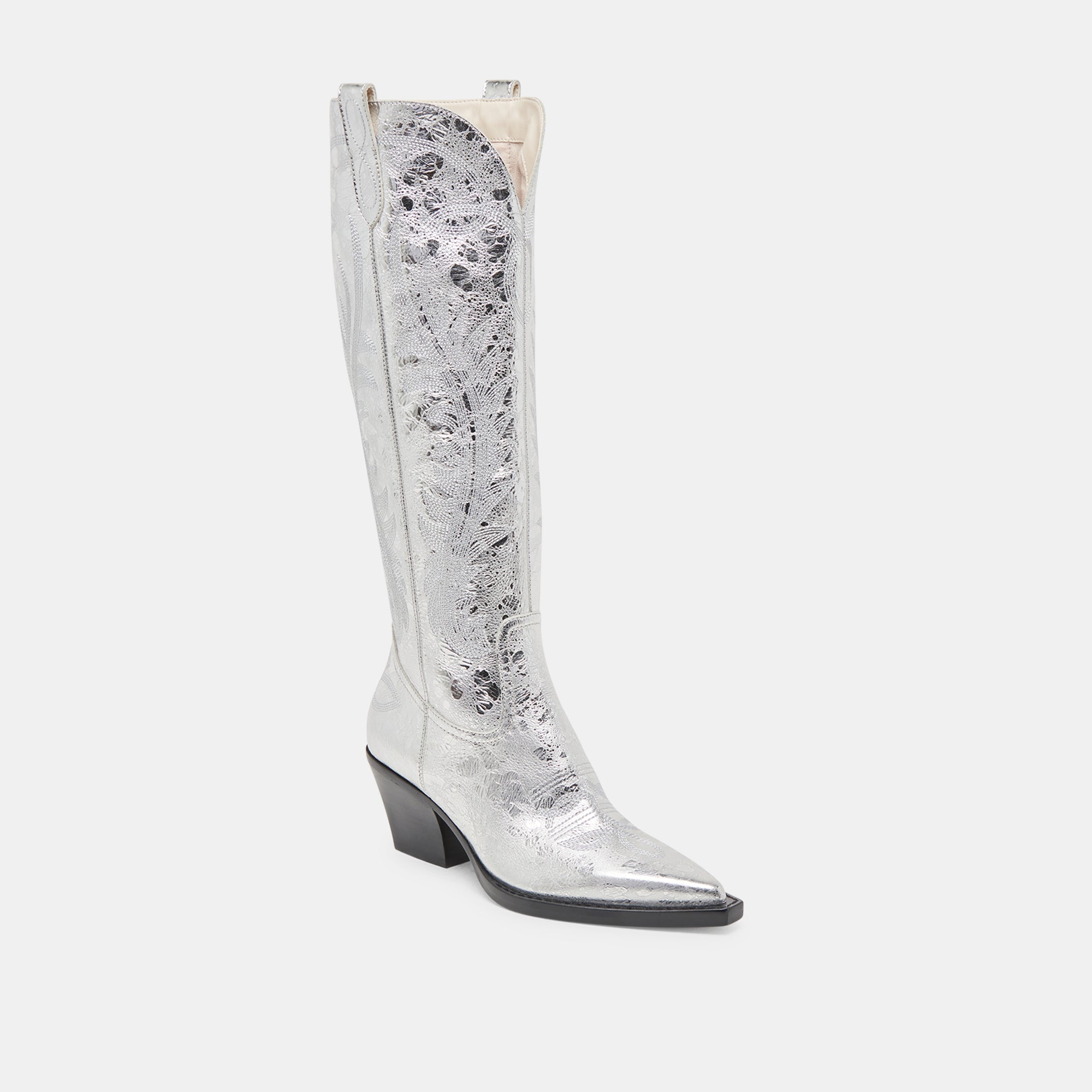 RYATT Distressed Silver Leather Boots for Women - Stylish & Comfortable Western Cowboy Boots for Riding, Parties & Everyday Wear