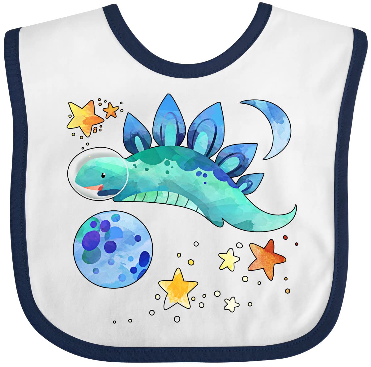 Inktastic Stegosaurus Space Dinosaur with Stars and Planet Baby Bib - Soft Cotton Drool Bib for Infants, Toddler Feeding & Messy Playtime