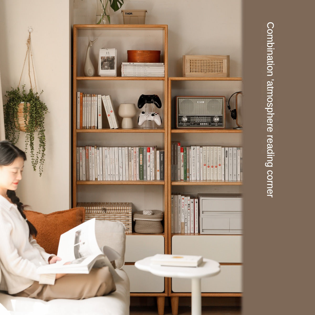 Solid Oak Wood Modern Bookcase Shelf - Stylish Storage for Living Room, Office & Bedroom - Perfect for Books, Decor & Organizing