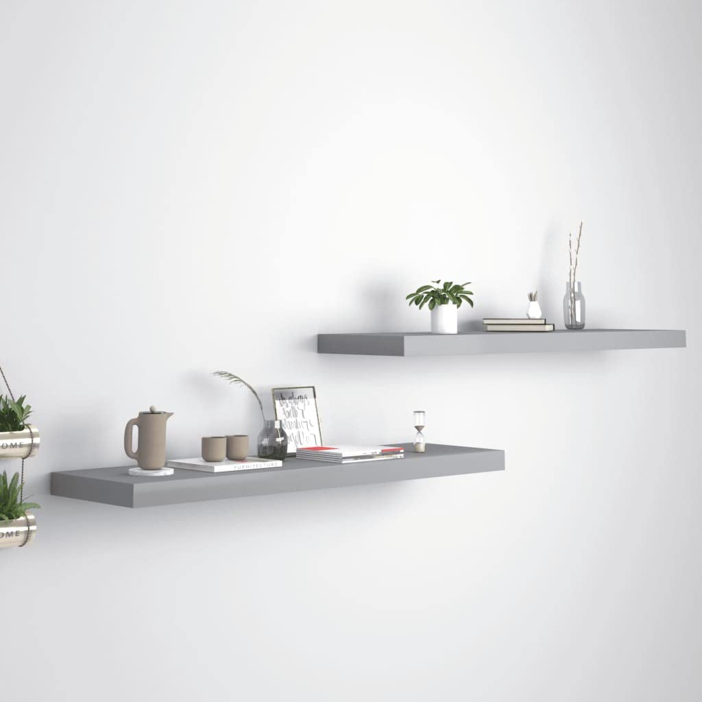 SOONHUA Floating Wall Shelves Set of 2 - Grey MDF Hanging Wall Display Shelves for Living Room, Bedroom, Office - 35.4
