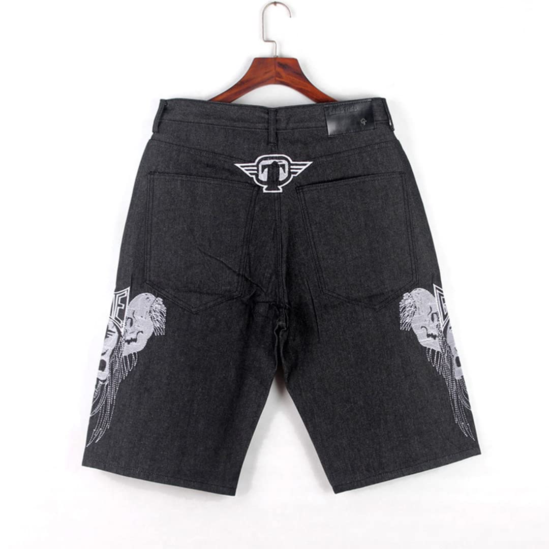 XYGJZ Men's Baggy Jean Shorts with Embroidery - Loose Fit Comfortable Denim Shorts for Skateboarding | Casual Summer Wear & Street Style Fashion