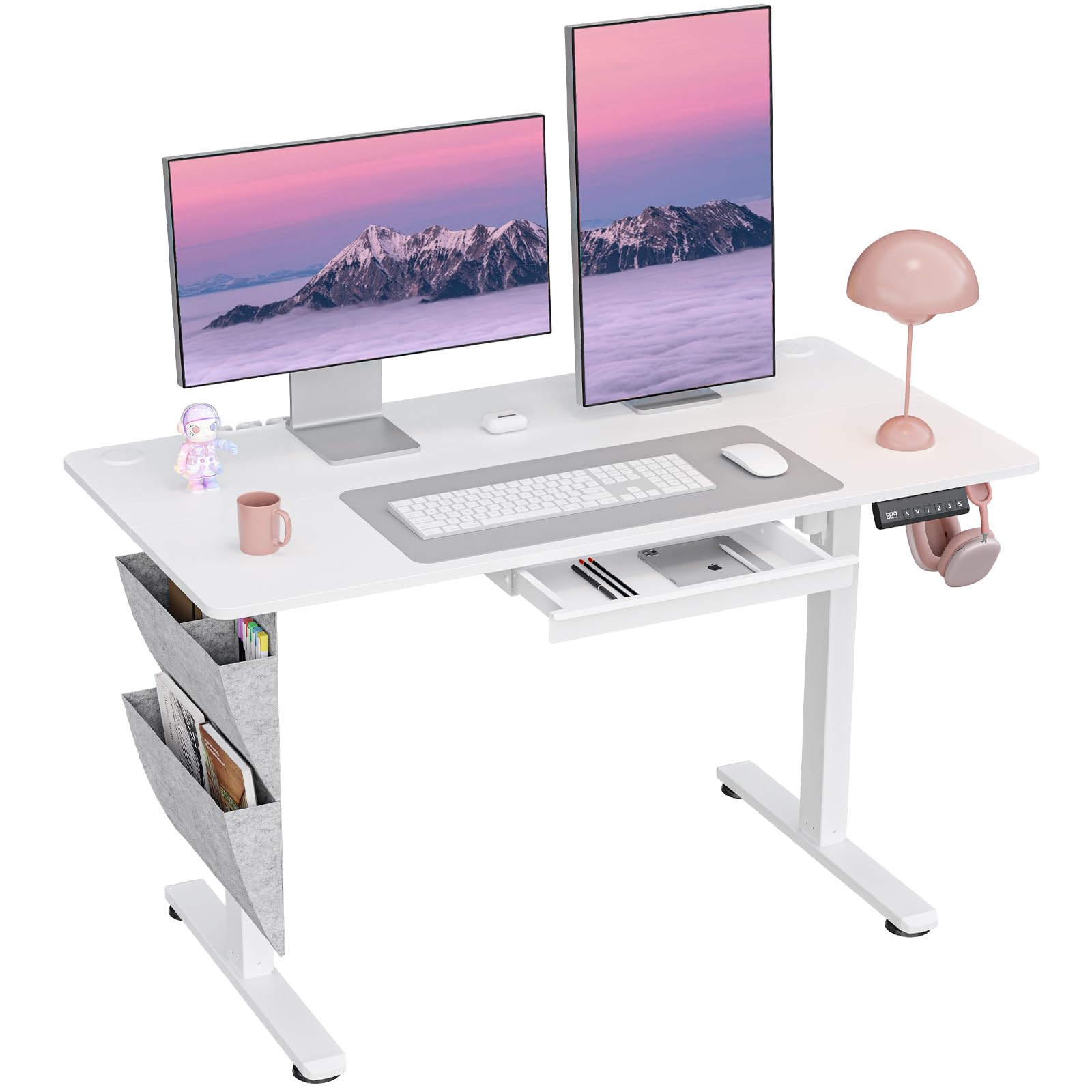 48x24 Inch Electric Standing Desk with Drawers - Adjustable Height Sit Stand Desk with Side Storage for Home & Office (White) | Ergonomic Workspace Solution for Productivity & Comfort