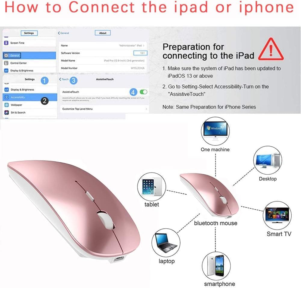 Rechargeable Wireless Bluetooth Mouse for MacBook Pro, MacBook Air, Windows Laptops - Slim Portable Design with Long Battery Life (Rose Gold) | Perfect for Office Work, Travel & Home Use