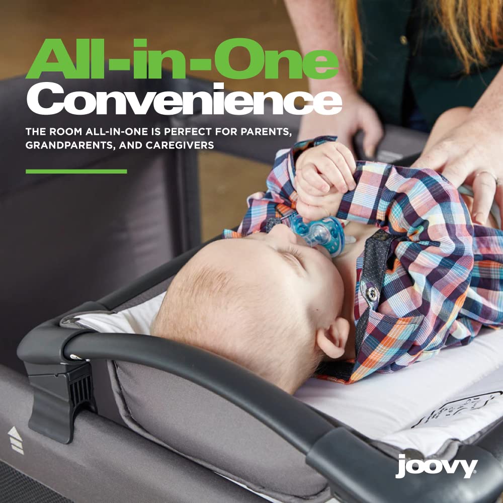 Joovy Room-Playard - Portable Baby Playpen with Bassinet, Changing Table & Nursery Center in Slate Gray | Perfect for Home, Travel & Daycare Use