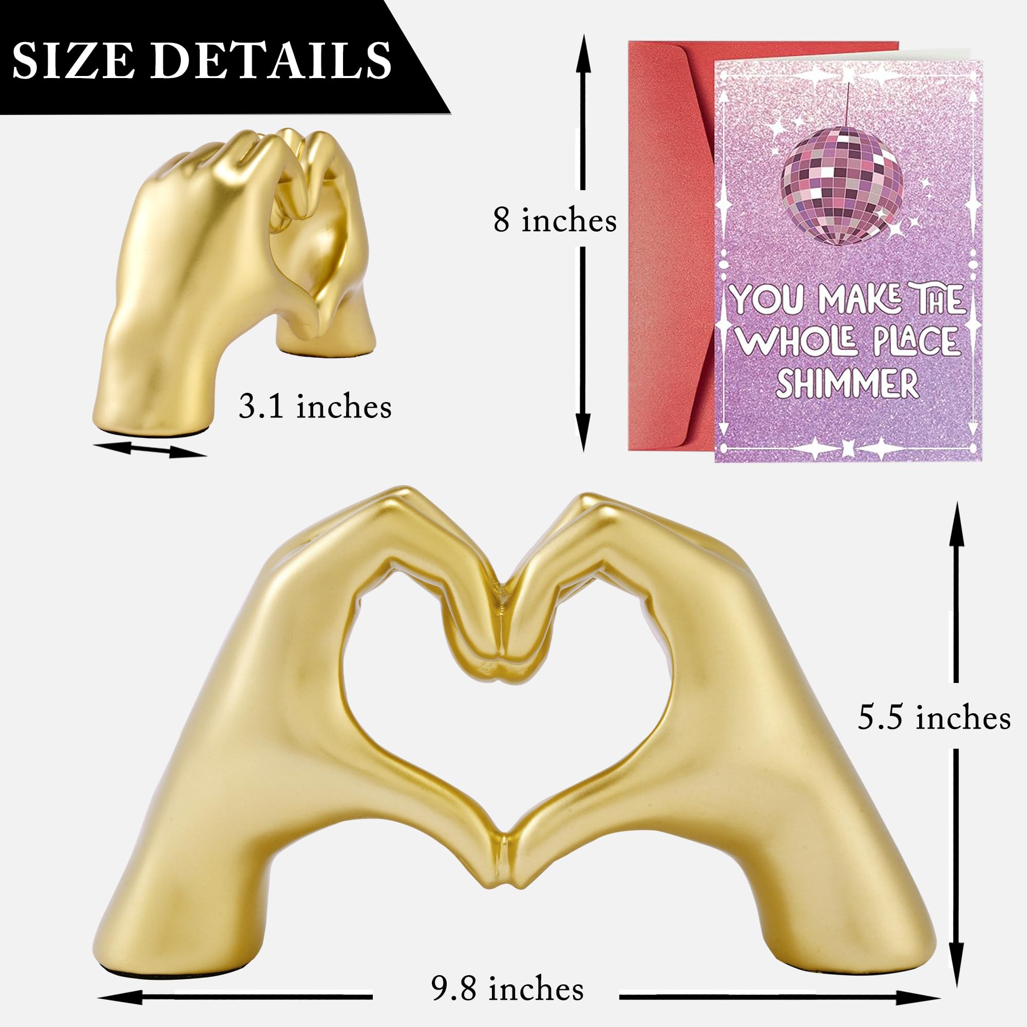 Golden Heart Hands Statue - Modern Christmas Decor for Home, Bedroom, Living Room & Shelves - Elegant Love Sculpture Holiday Ornament Gift - Perfect for Festive Decorations, Wedding Centerpieces & Coffee Table Displays