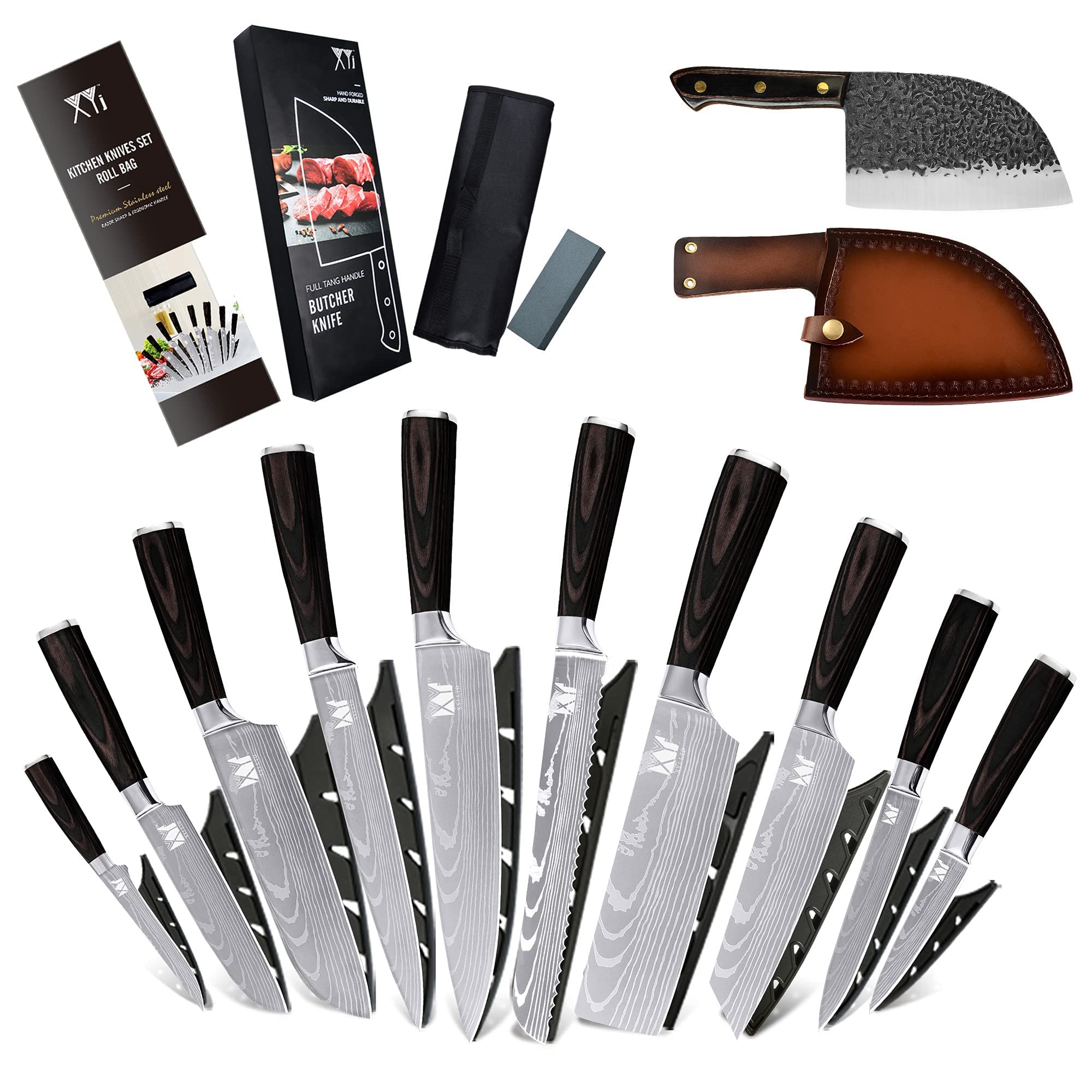 XYJ Full Tang Chinese Kitchen Knife Set - 8