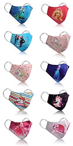 Cartoon Kids Face Mask Reusable & Washable - 3D Cotton Fabric for Small Children (Girls & Boys) 11x20cm - Pack of 3 | Perfect for School, Travel & Outdoor Activities