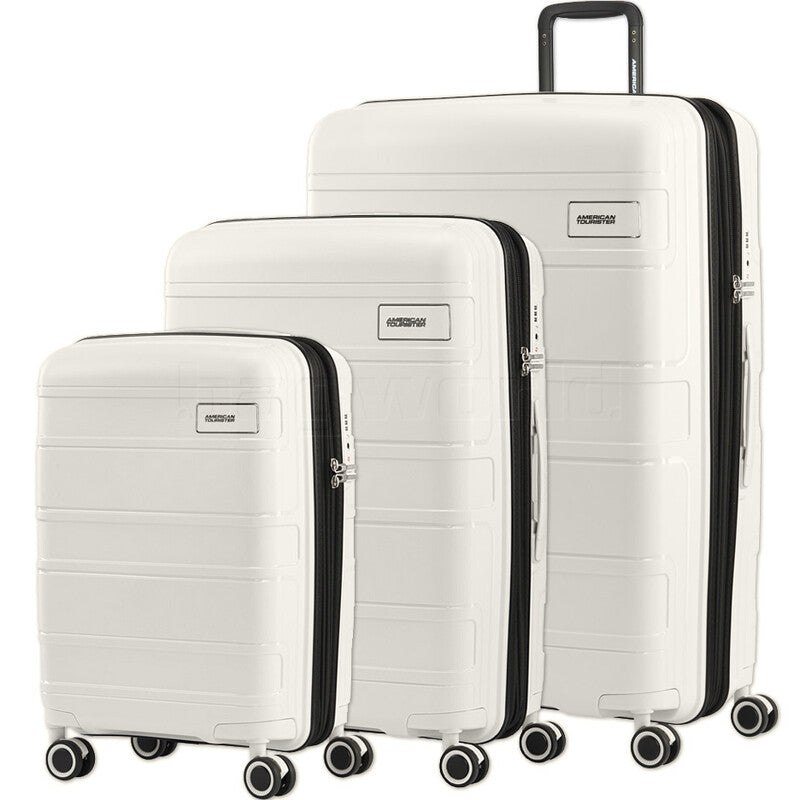 American Tourister Light MAX 3-Piece Luggage Set (Large, Medium, Small) in Off White - Perfect for Family Travel, Business Trips & Vacation Packing
