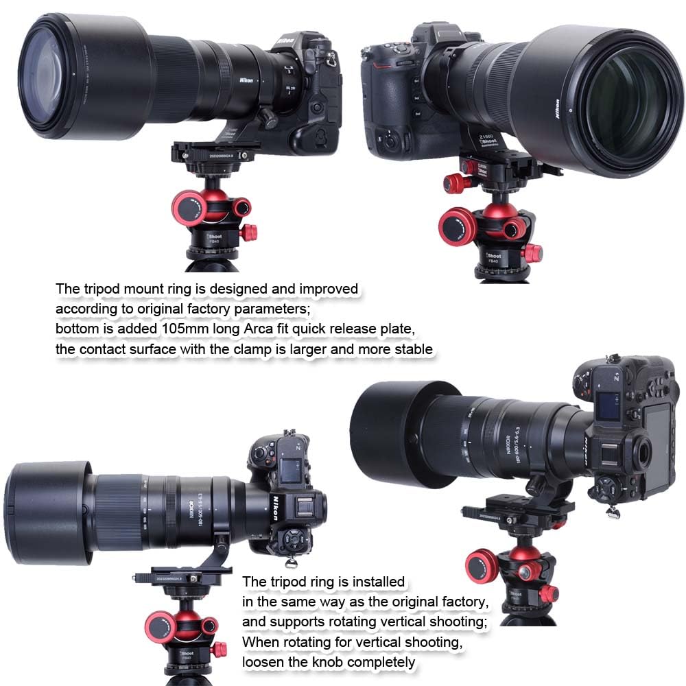 iShoot Lens Collar Tripod Mount Ring for Nikon Nikkor Z 180-600mm F5.6-6.3 VR Lens - Arca-Swiss Compatible Quick Release Plate - Professional Lens Support Bracket for Wildlife & Sports Photography