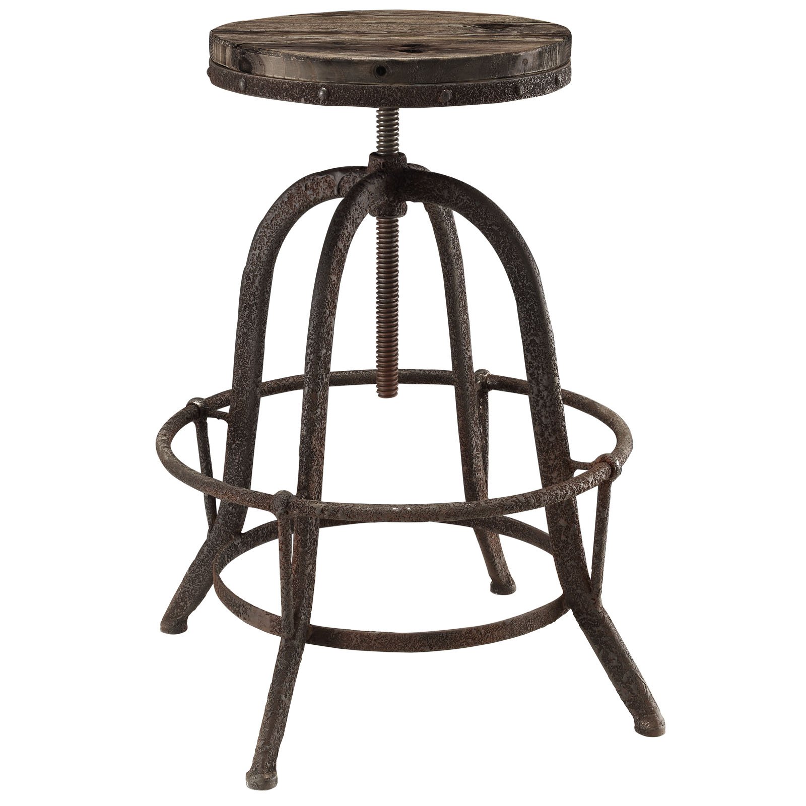 Rustic Farmhouse Pine Wood & Cast Iron Bar Stools - Backless Counter Height Stools for Kitchen Island, Breakfast Bar & Pub - Brown Wooden Stools Set of 2
